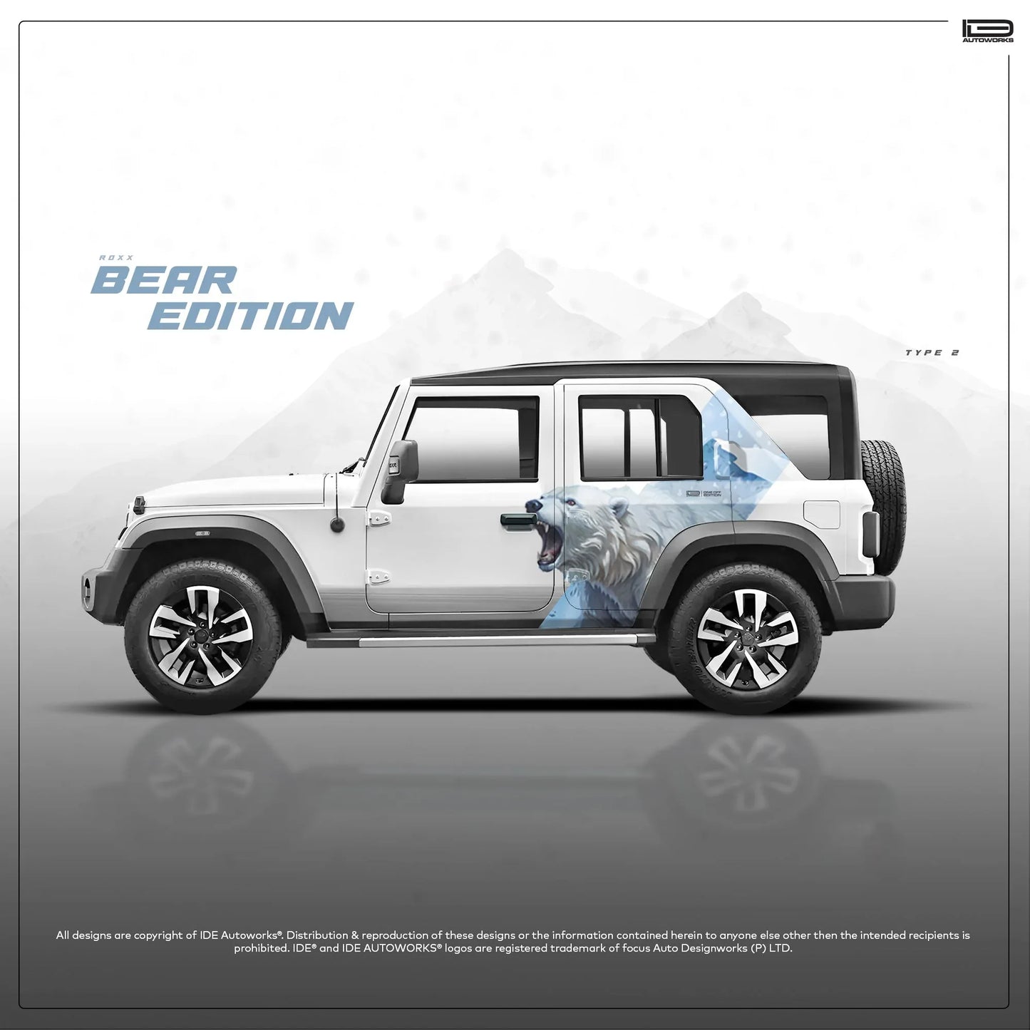 Bear Edition Graphics for Mahindra Thar Roxx white