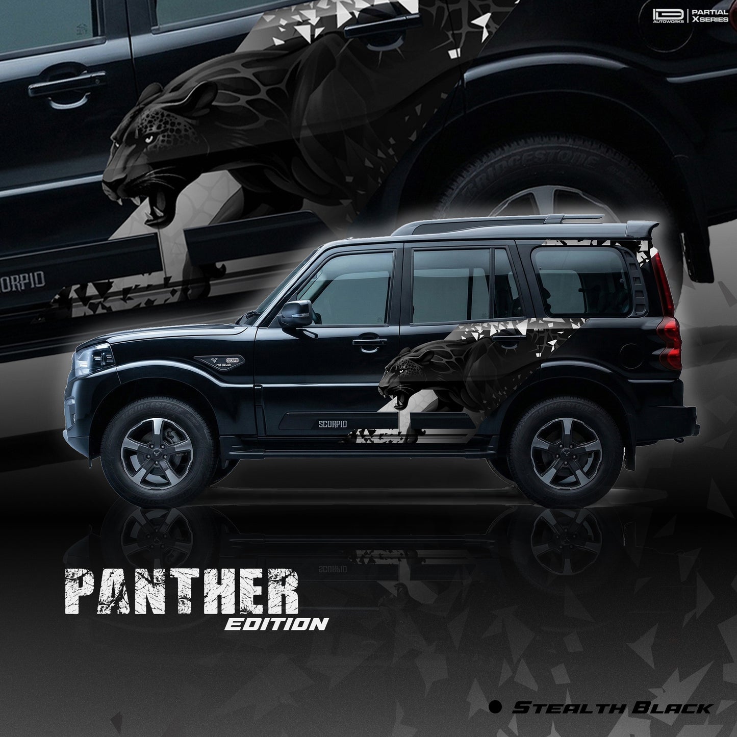Panther Edition Car Graphics for Mahindra Scorpio S11 IDE Partial X Series