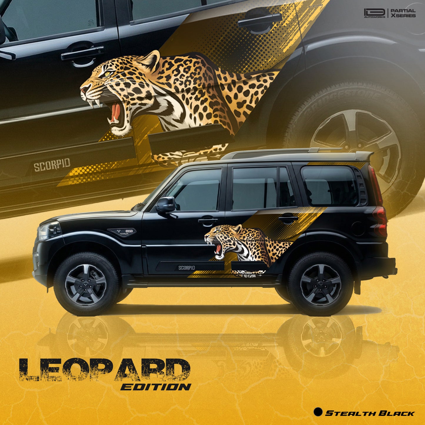 Leopard Edition Car Graphics for Mahindra Scorpio S11 IDE Partial X Series