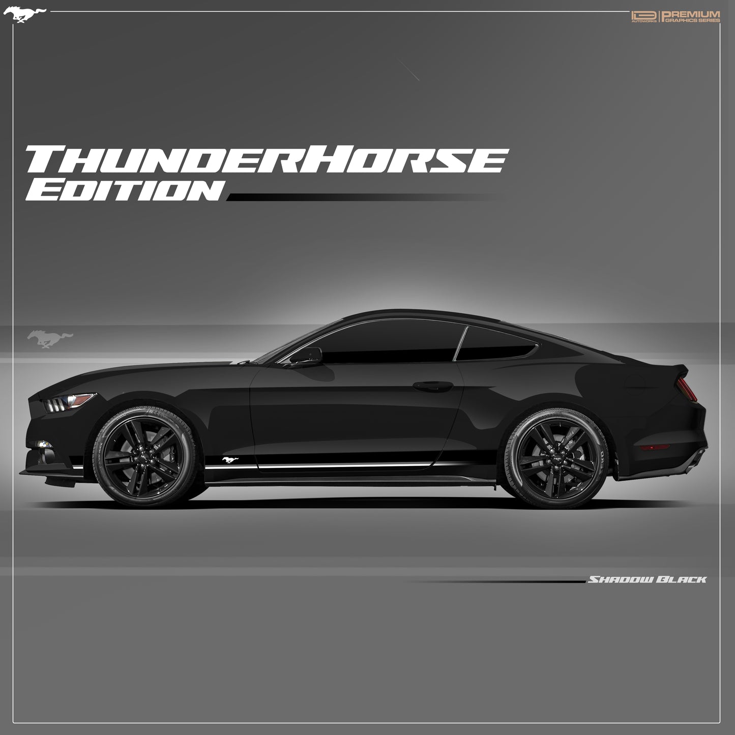IDE PREMIUM GRAPHICS SERIES - ThunderHorse Edition Side for Ford Mustang (Shadow Black)