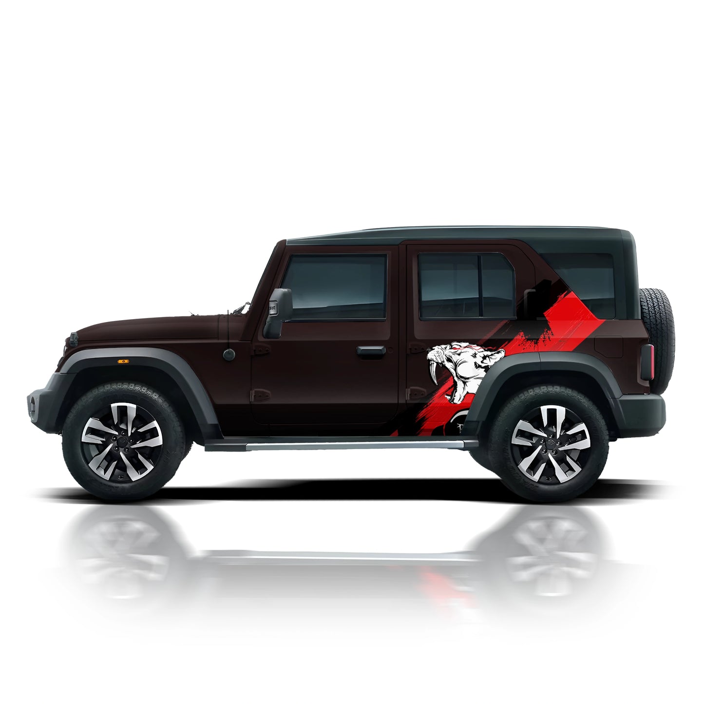 Tiger Edition partial vinyl wrap for Mahindra Thar Roxx Burnt Sienna