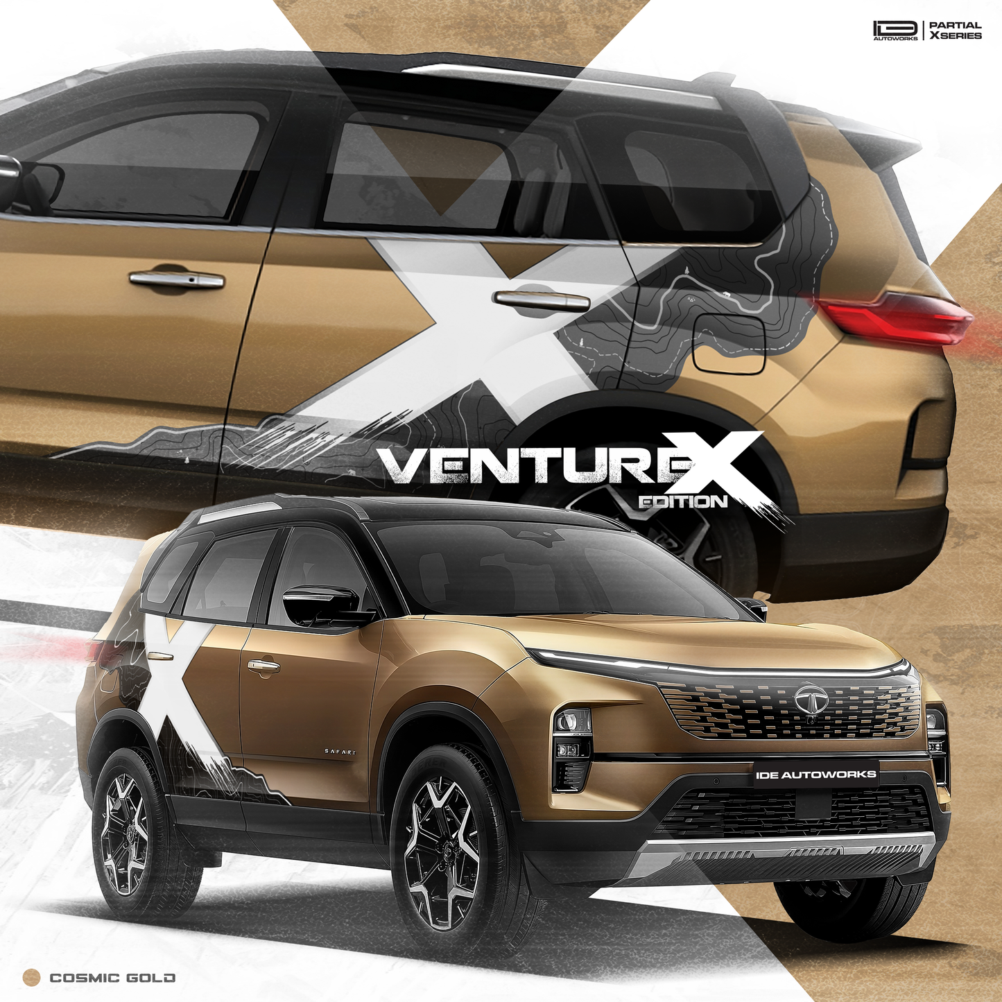 VentureX Edition Graphics for Tata Safari gold