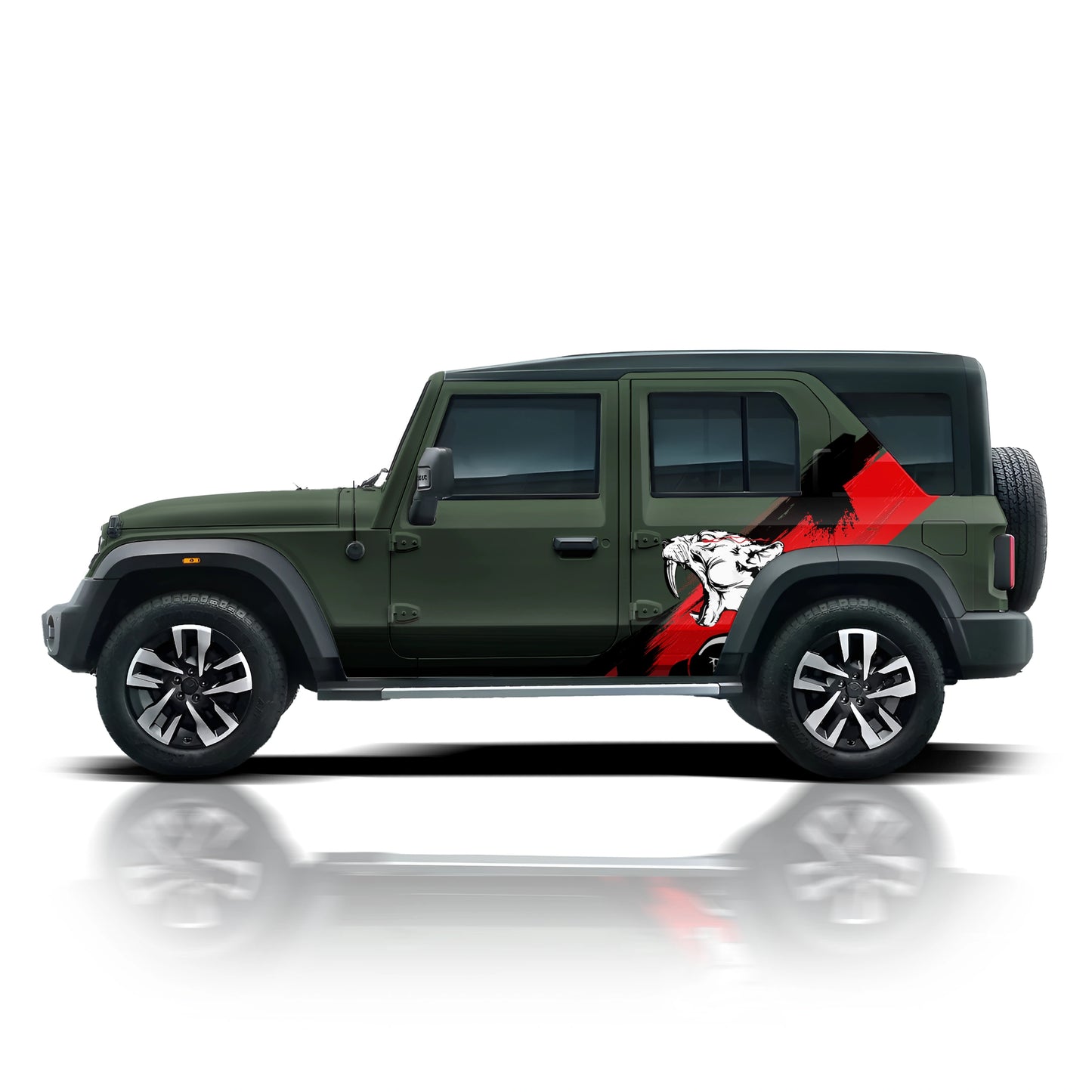 Tiger Edition partial vinyl wrap for Mahindra Thar Roxx Deep Forest Green