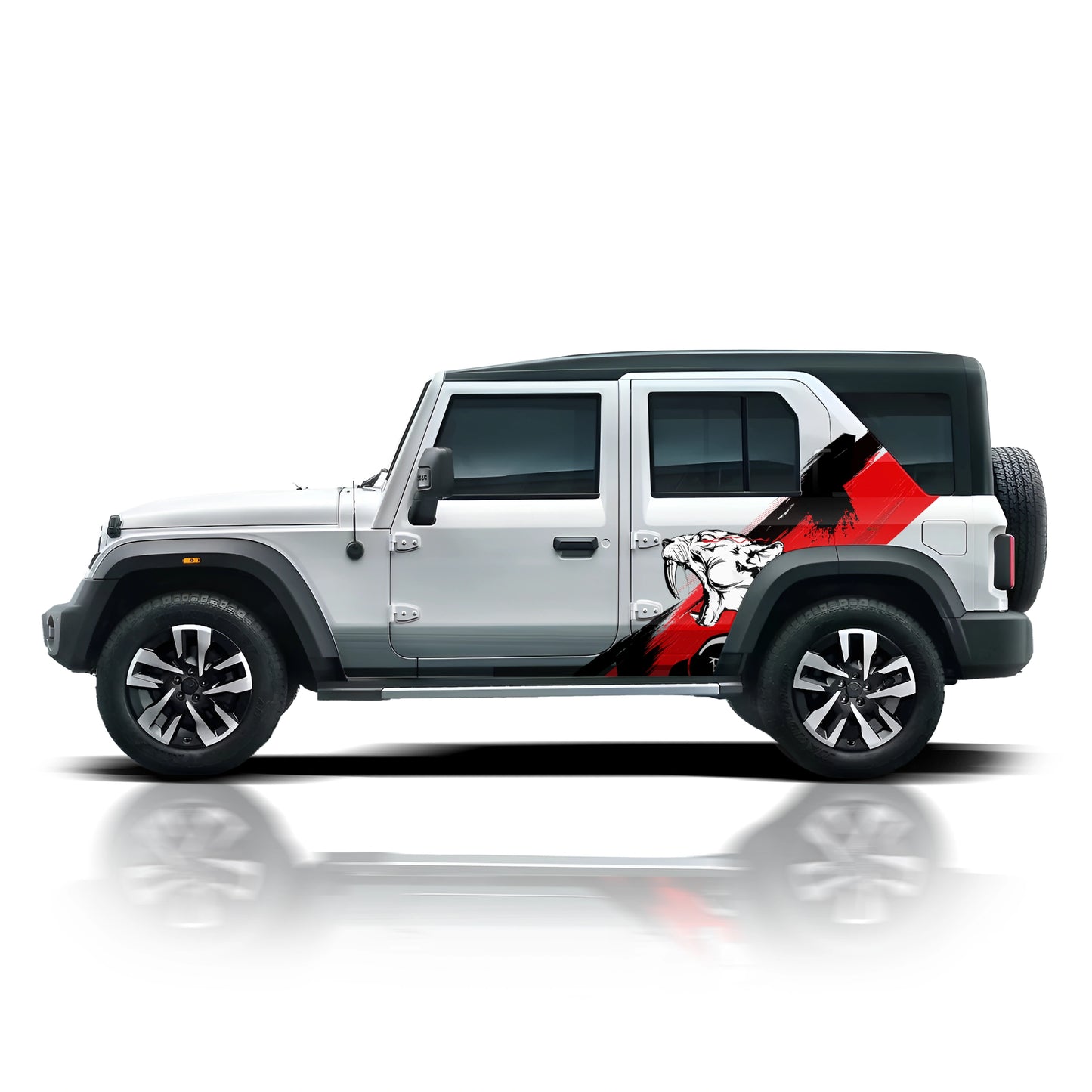 Tiger Edition partial vinyl wrap for Mahindra Thar Roxx Everest White
