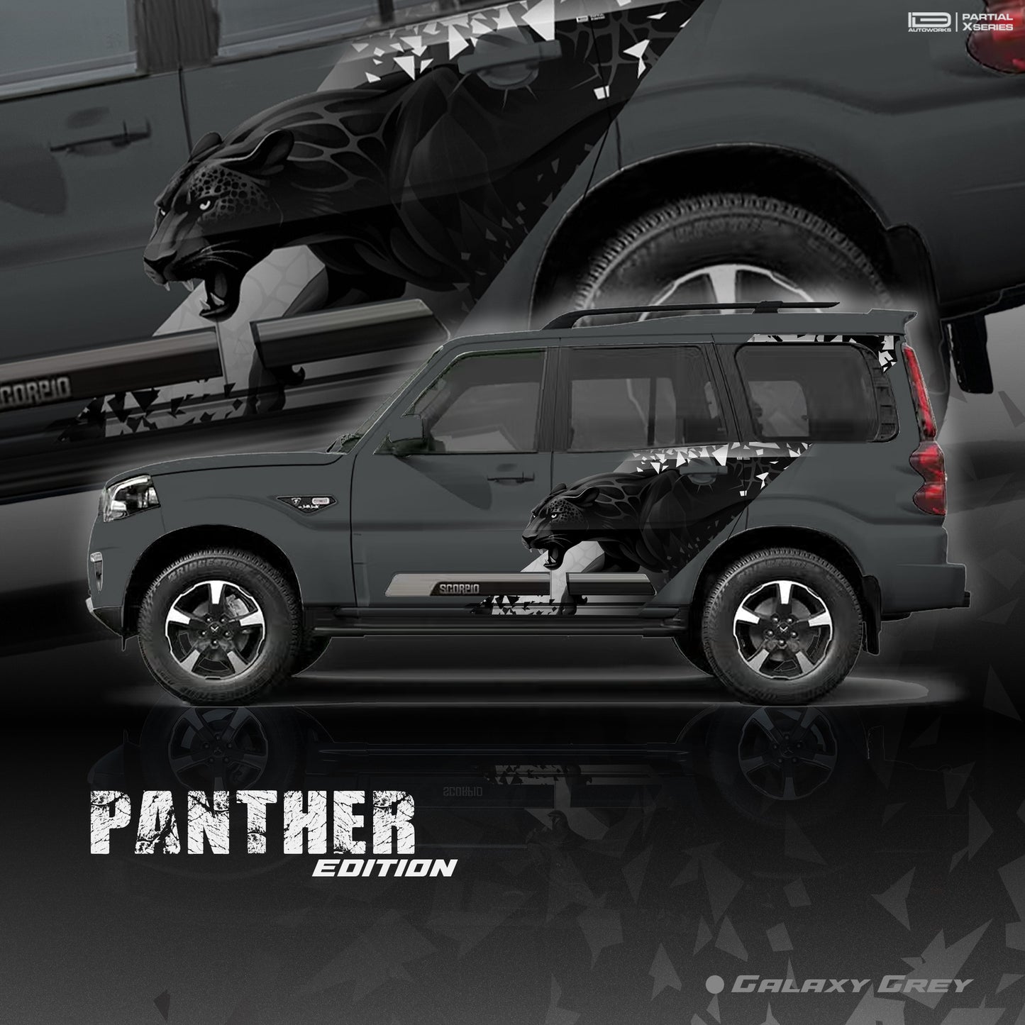 Panther Edition Car Graphics for Mahindra Scorpio S11 IDE Partial X Series