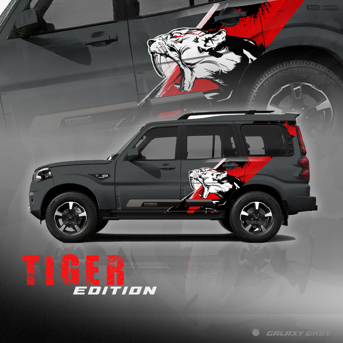 Tiger Edition Car Graphics for Mahindra Scorpio S11 IDE Partial X Series