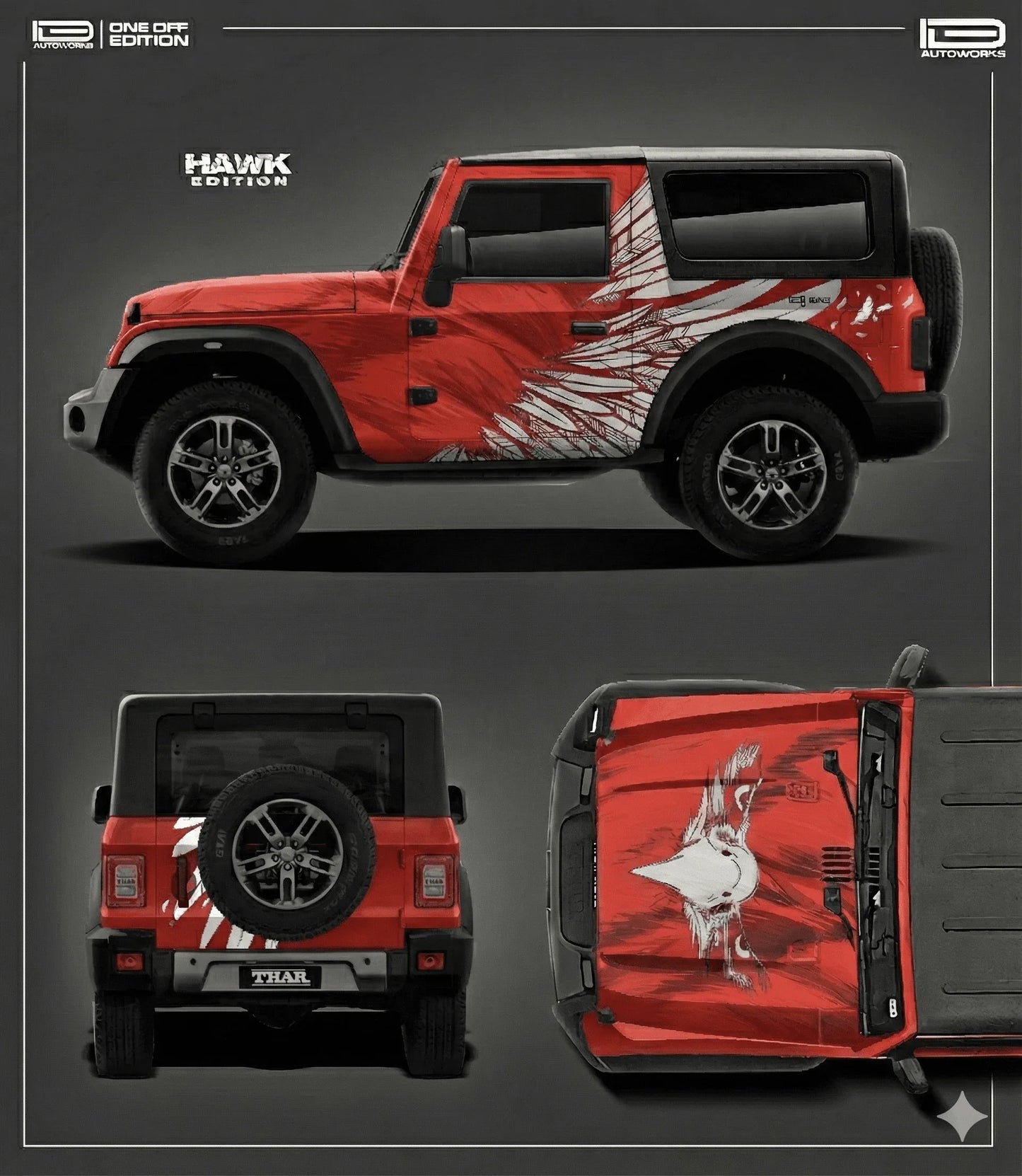 Hawk Edition Graphics for Mahindra Thar red