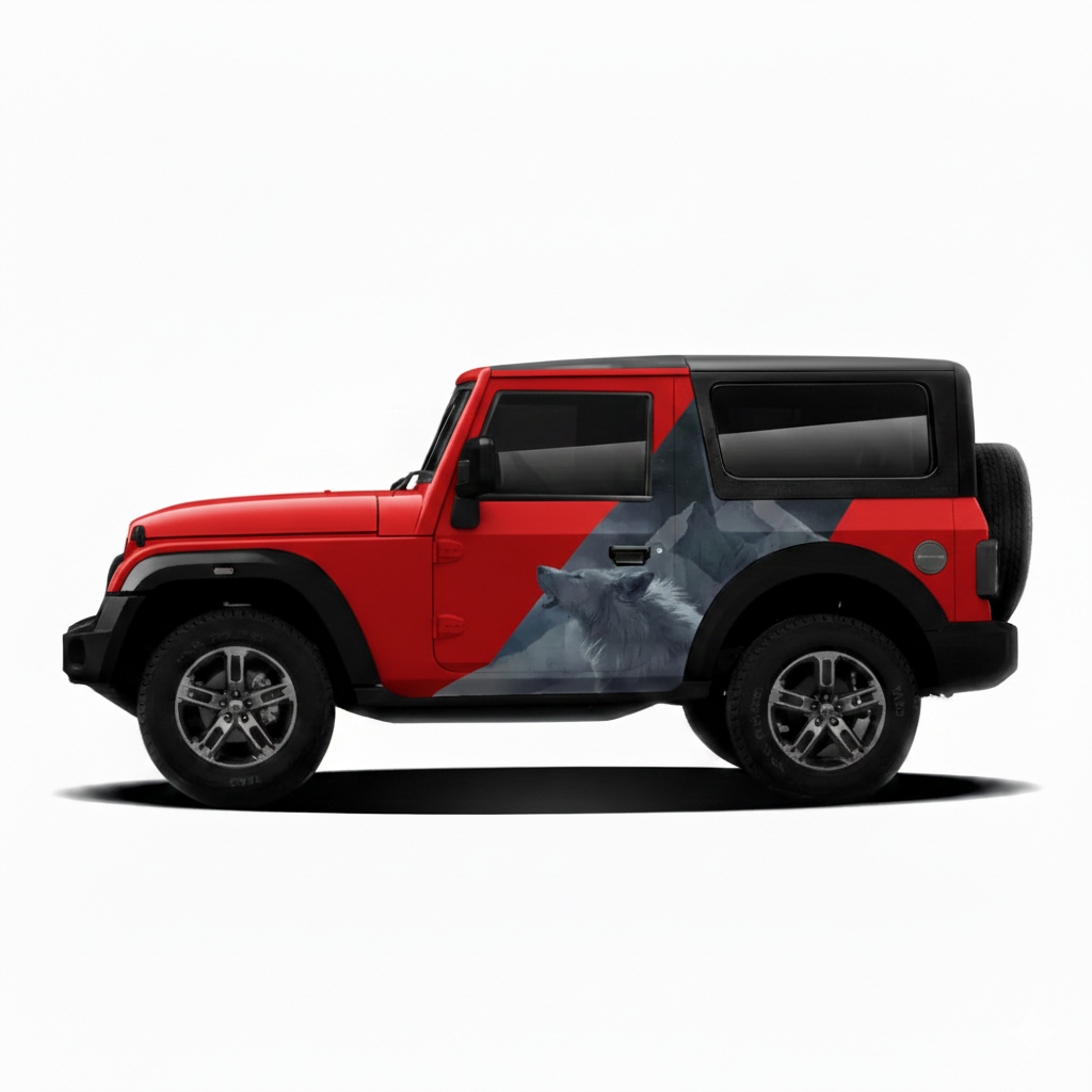wolf Edition graphics for the mahindra thar red
