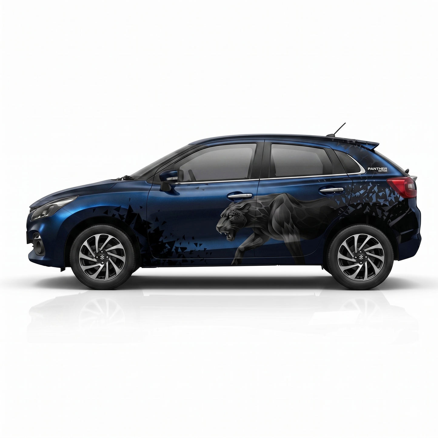 IDE One Off edition Panther Edition car Graphics for Maruti Suzuki Baleno bluish black