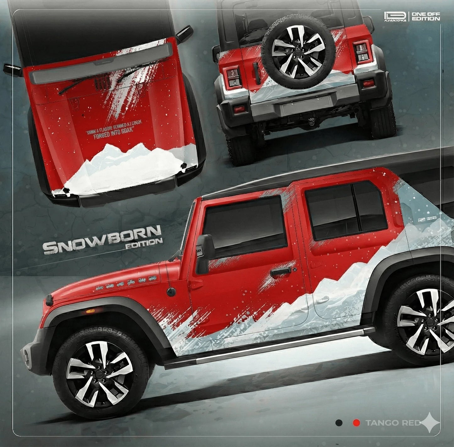 Snowborn Edition Graphics for Mahindra Thar Roxx red