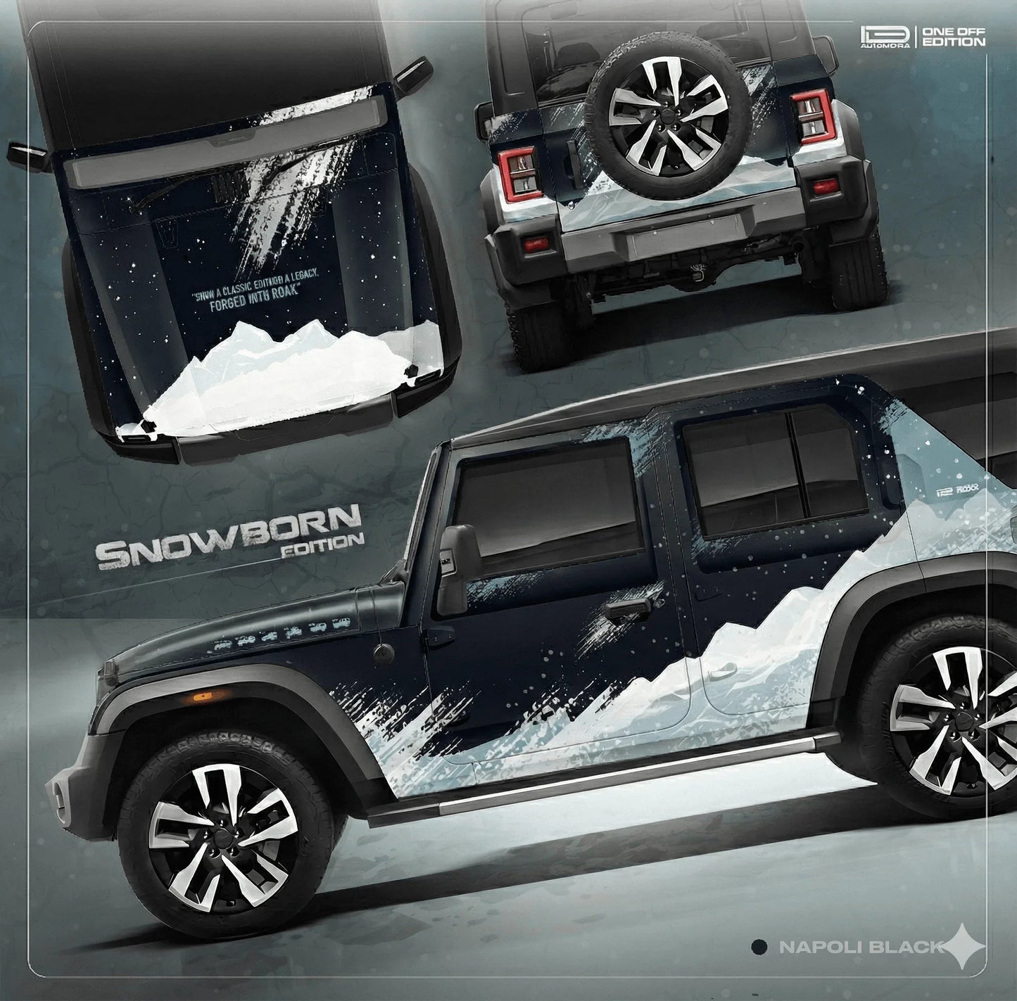 Snowborn Edition Graphics for Mahindra Thar Roxx black