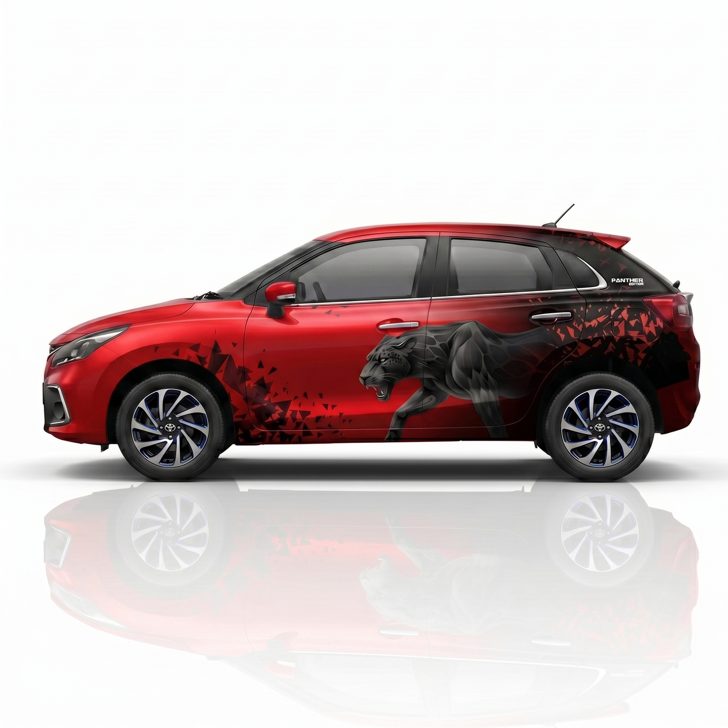 IDE One Off edition Panther Edition car Graphics for Maruti Suzuki Baleno red