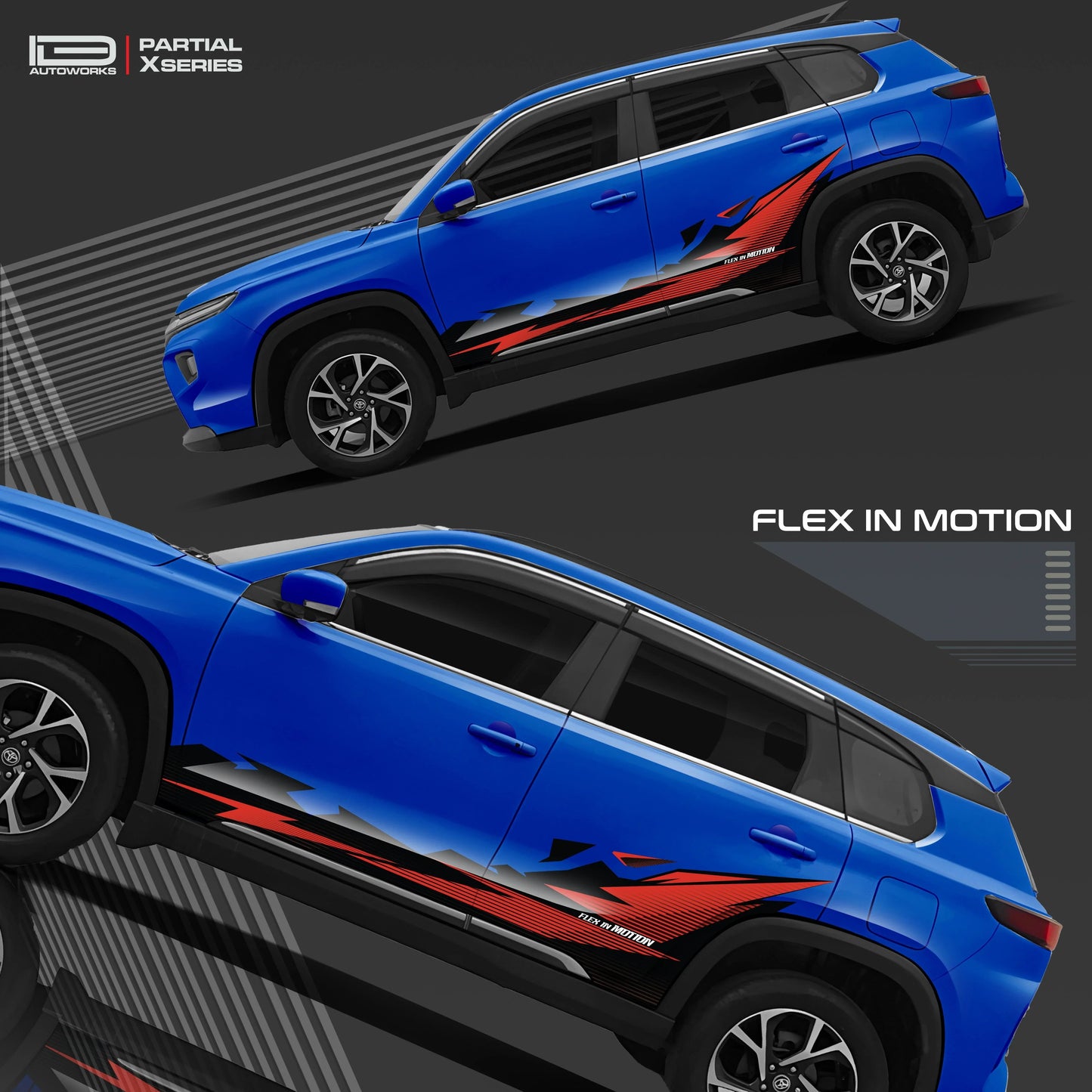 Flex in Motion Edition Graphics for Toyota Hyryder blue