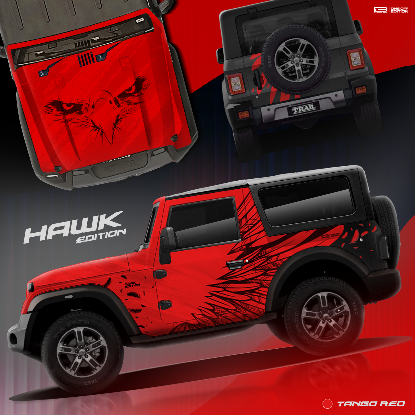 Hawk Edition Graphics for Mahindra Thar red