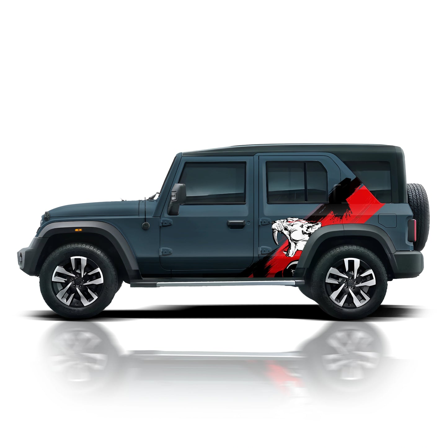 Tiger Edition partial vinyl wrap for Mahindra Thar Roxx Nebula Blue