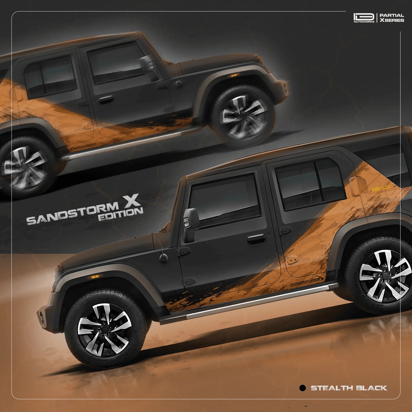 Sandstorm Edition Graphics for Mahindra Thar Roxx black