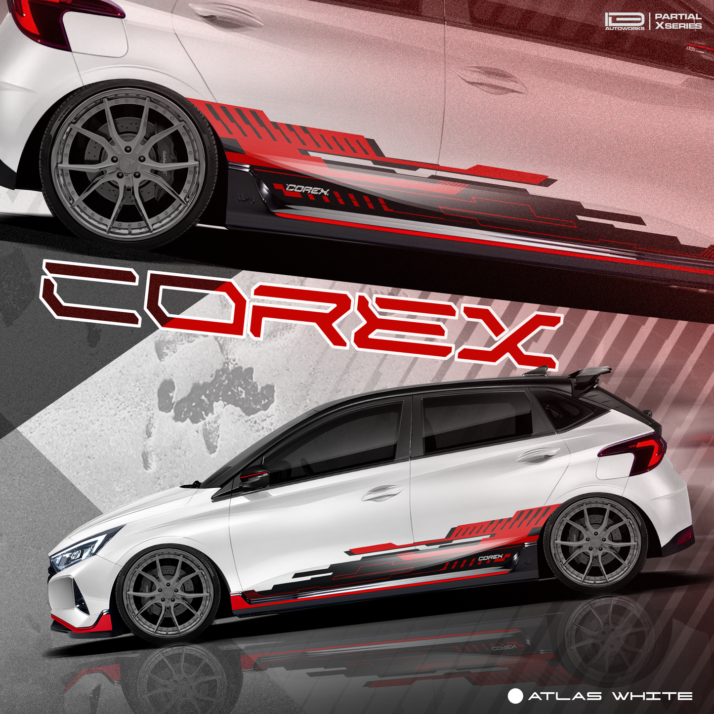 Hyundai i20 with IDE Graphics series Corex Editon Car Graphics
