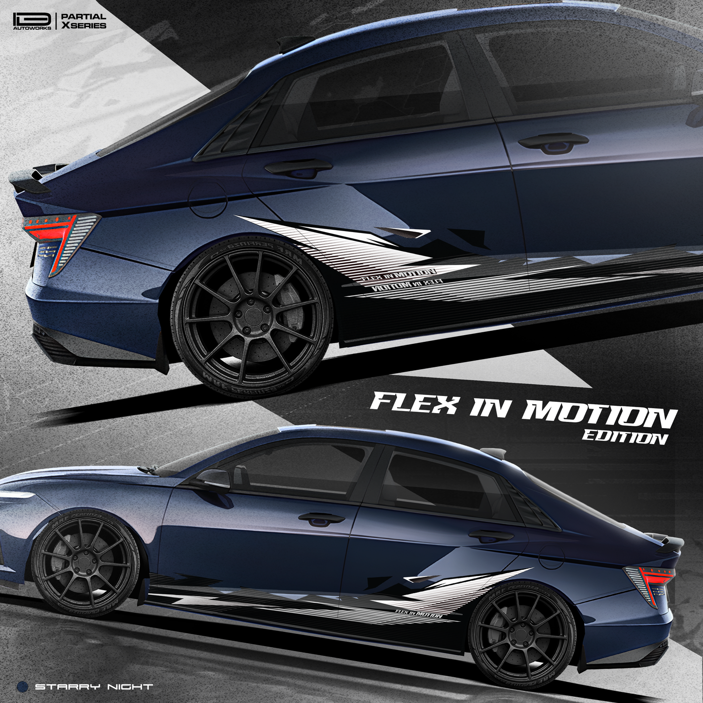 Hyundai Verna Vinyl Graphics - Partial X Series Flex In Motion
