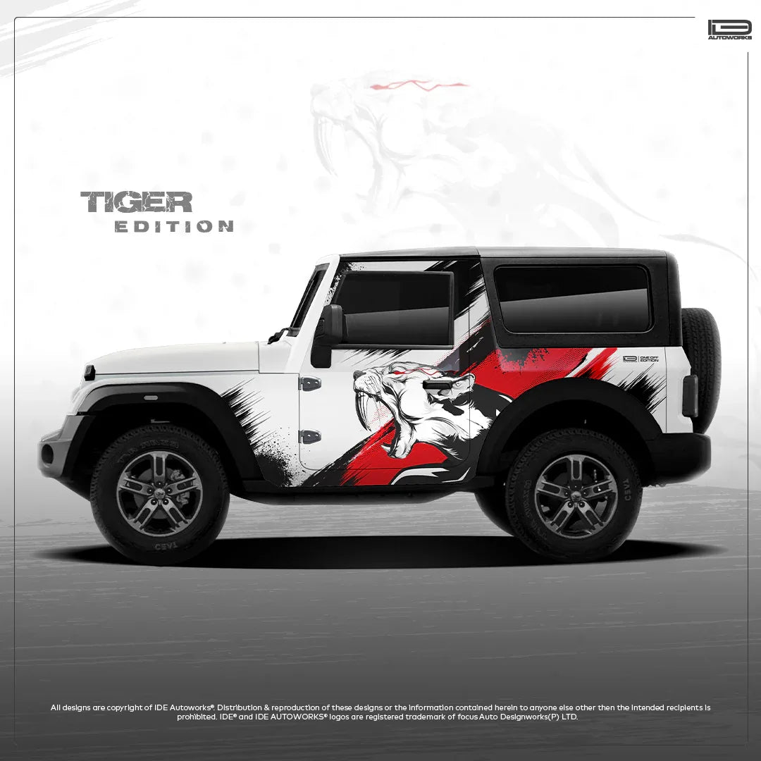 Tiger Edition Graphics for Mahindra Thar white