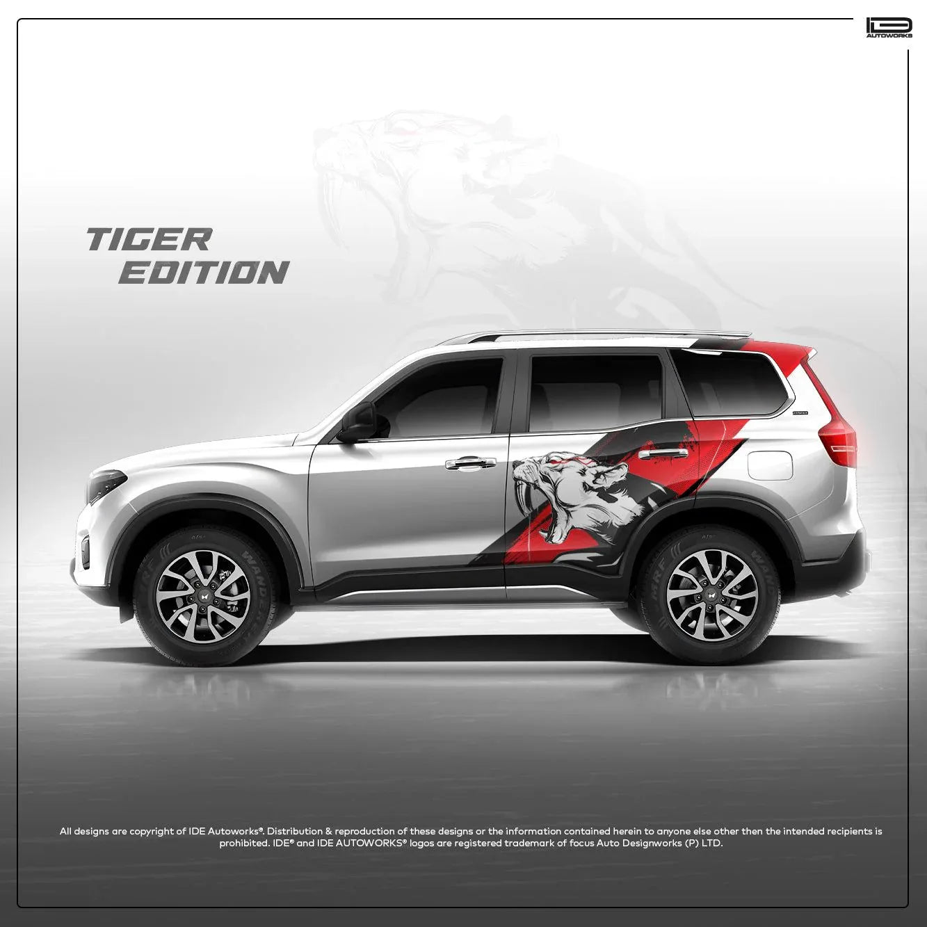 Tiger Edition Graphics for Mahindra Scorpio N white
