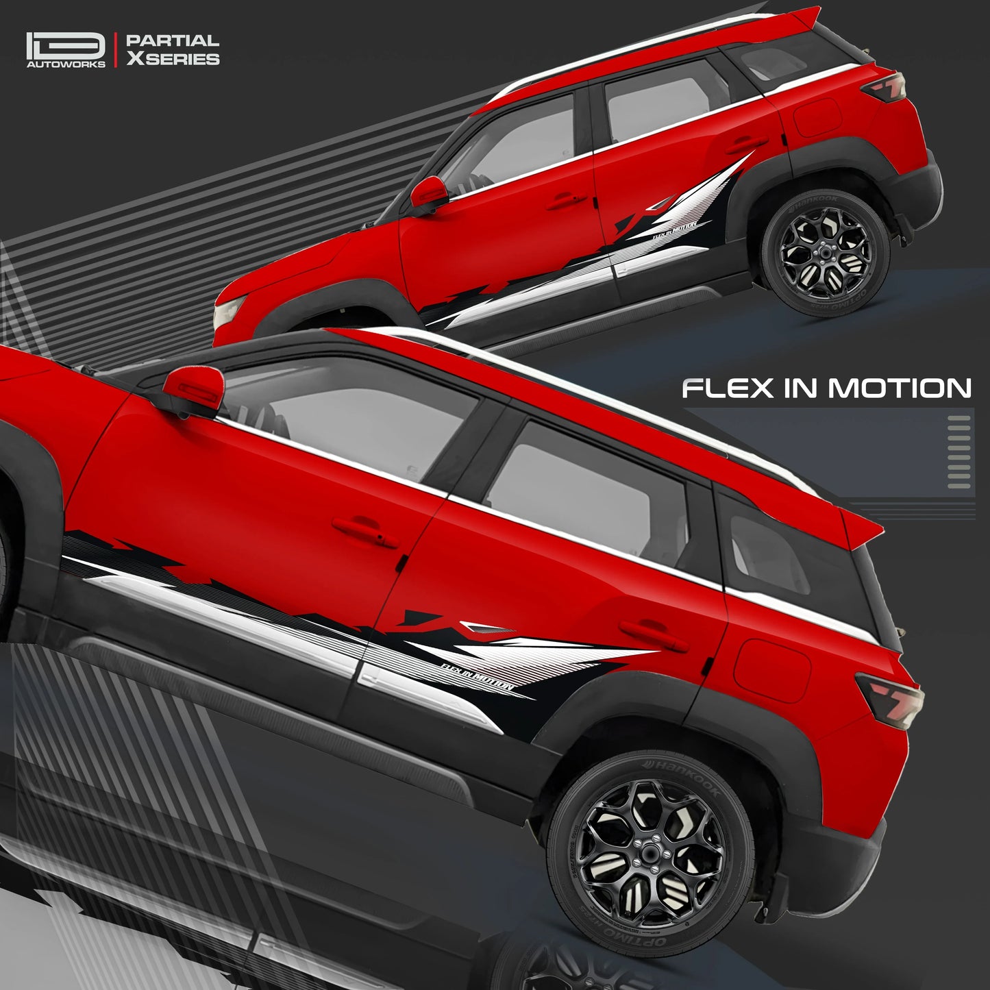 Flex in Motion Edition Graphics for Maruti Brezza red