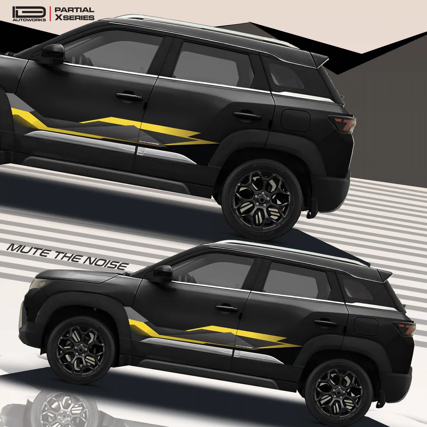 Mute The Noise Edition Graphics for Maruti Brezza white