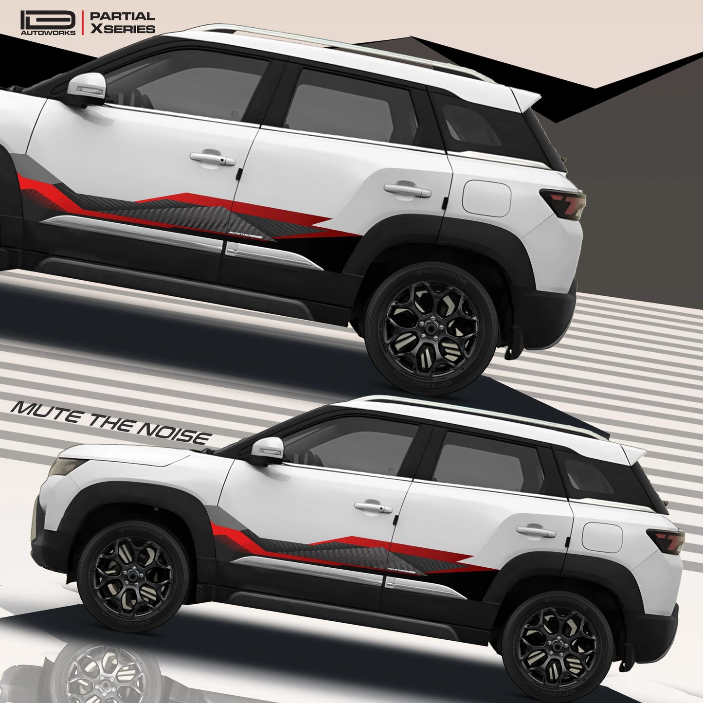 Mute The Noise Edition Graphics for Maruti Brezza white