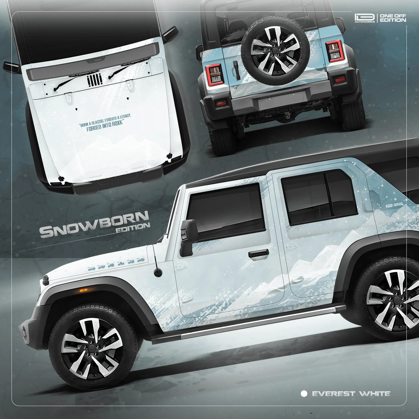 Snowborn Edition Graphics for Mahindra Thar Roxx white