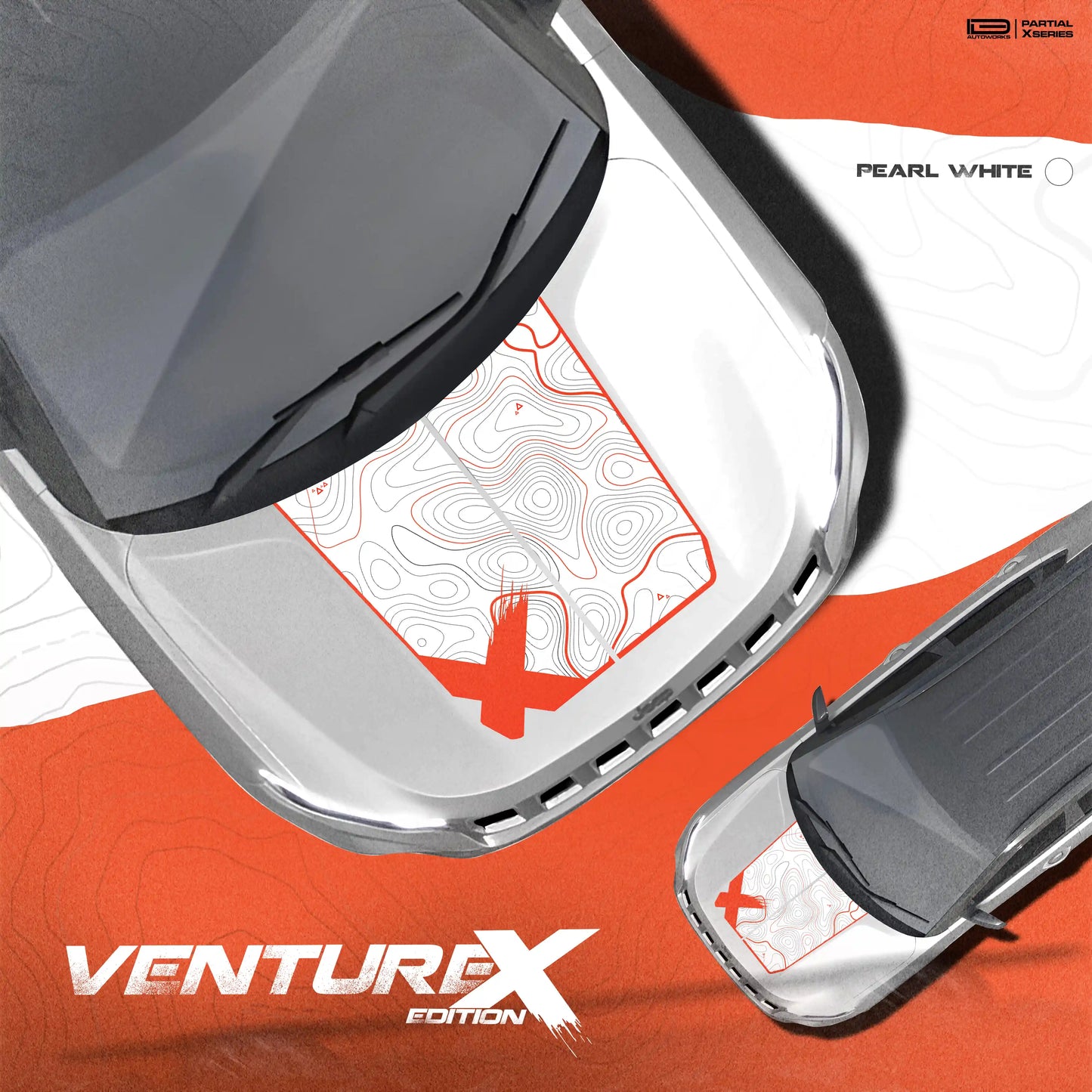 Venture X Edition Bonnet graphics for the Jeep Compass White by IDE Autoworks