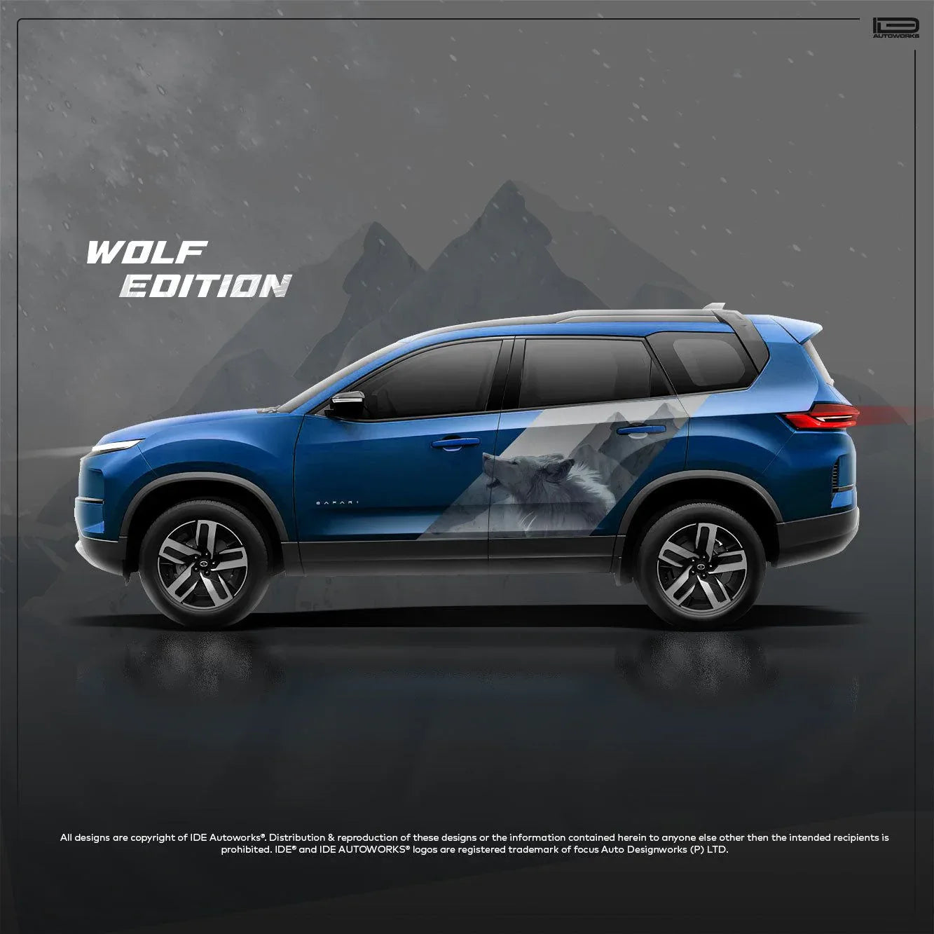 Wolf Edition Graphics for Tata Safari blue