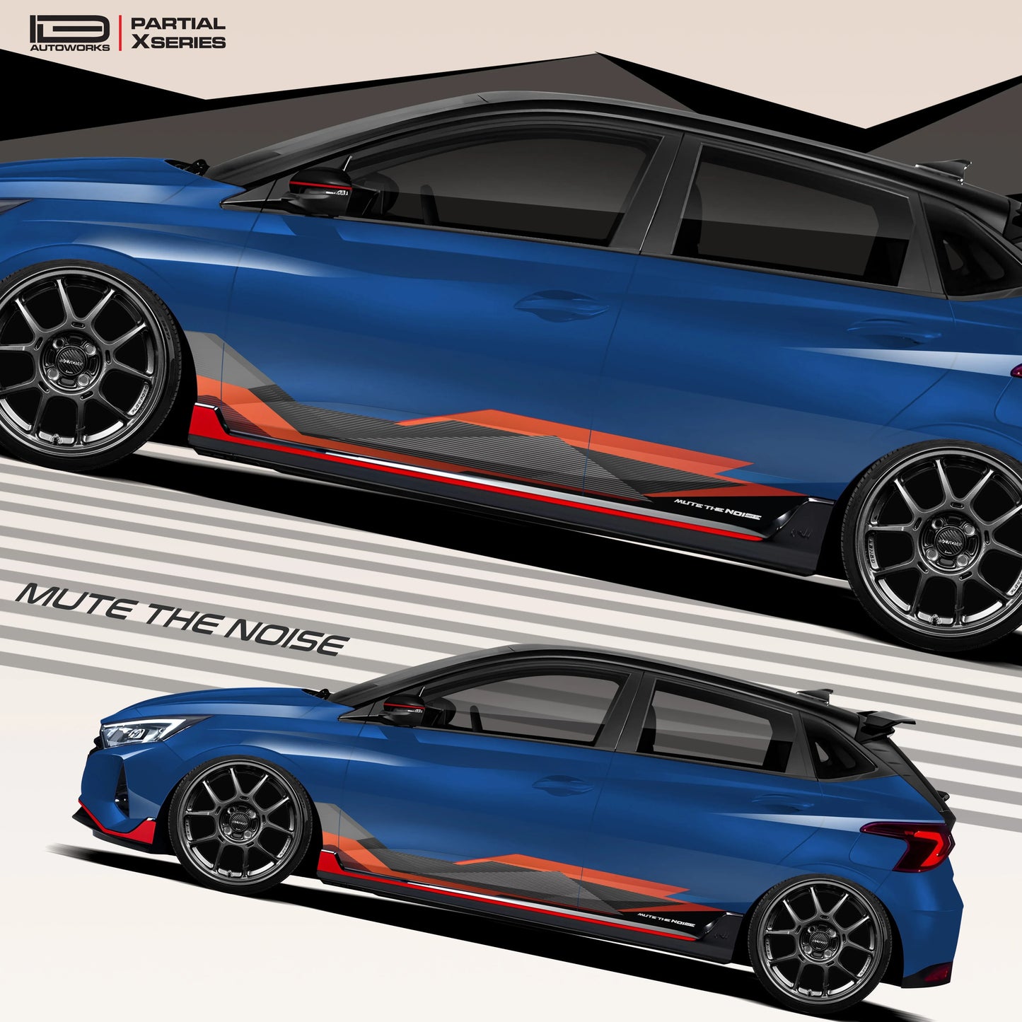 Mute The Noise Edition Graphics for Hyundai i20 blue