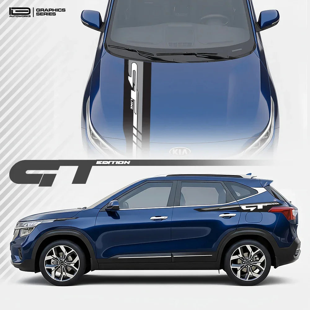 GT Edition car graphics kit on Kia Seltos - performance vinyl decals