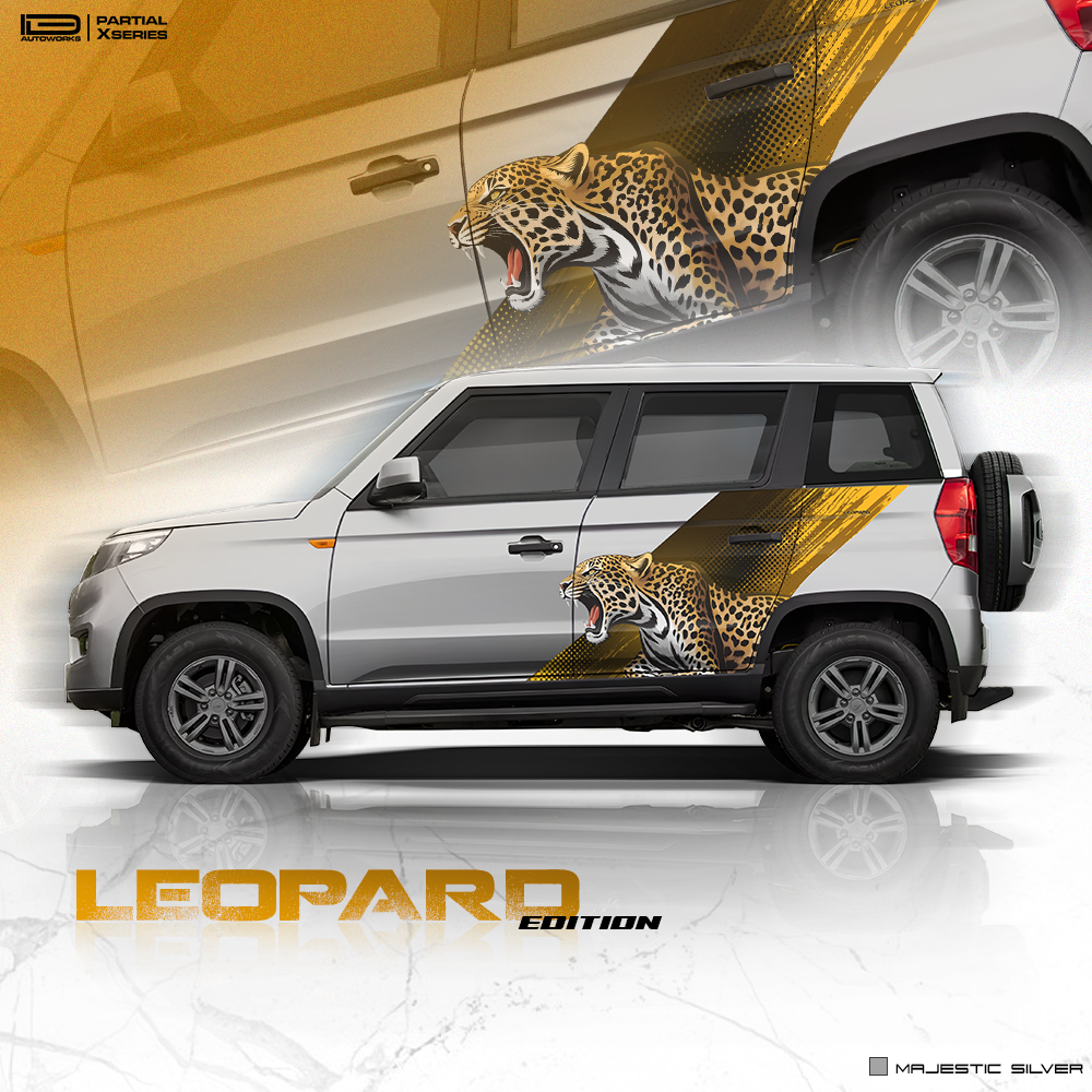 Leopard Edition partial vinyl wrap for Mahindra Bolero Neo