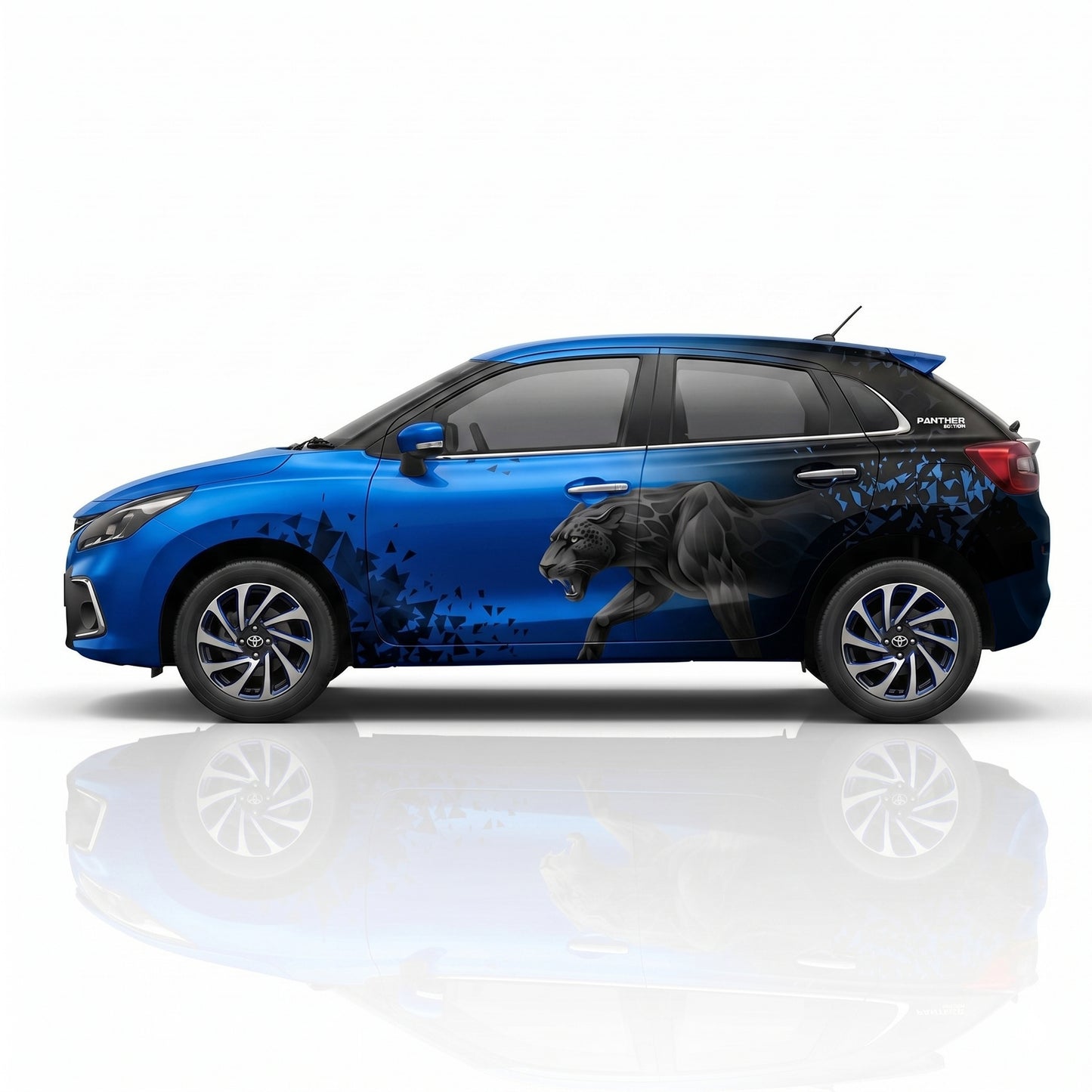 IDE One Off edition Panther Edition car Graphics for Maruti Suzuki Baleno blue