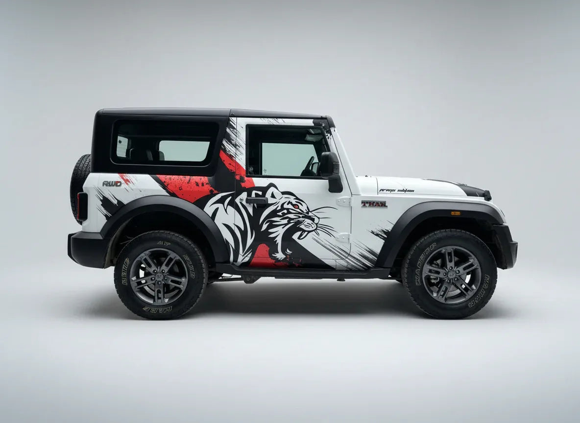 Tiger Edition Graphics for Mahindra Thar white