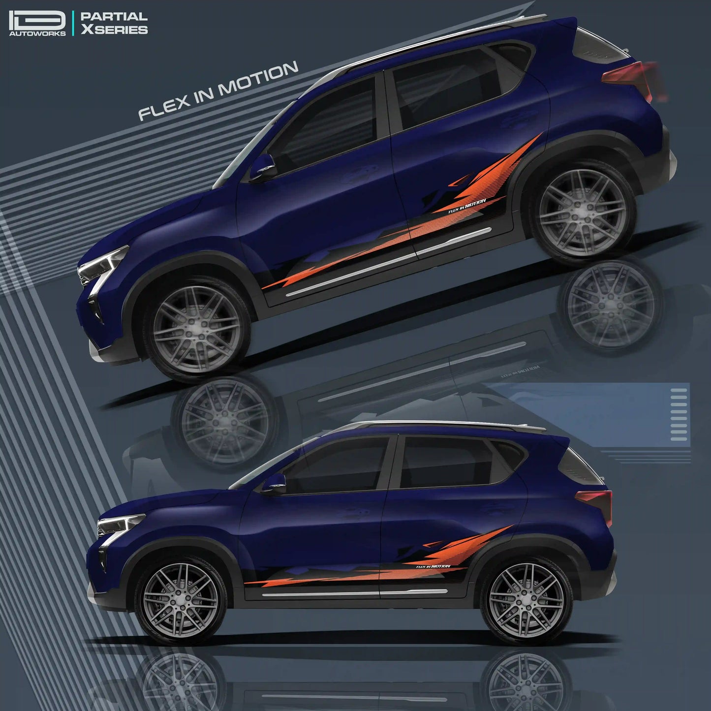 Flex in Motion Edition Car Graphics for Kia Sonet blue