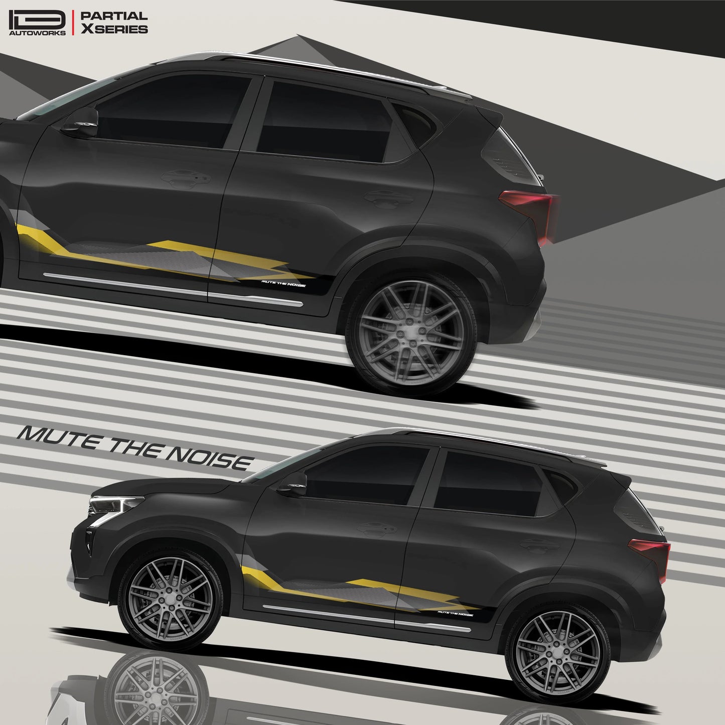 Mute The Noise Edition Graphics for Kia Sonet black