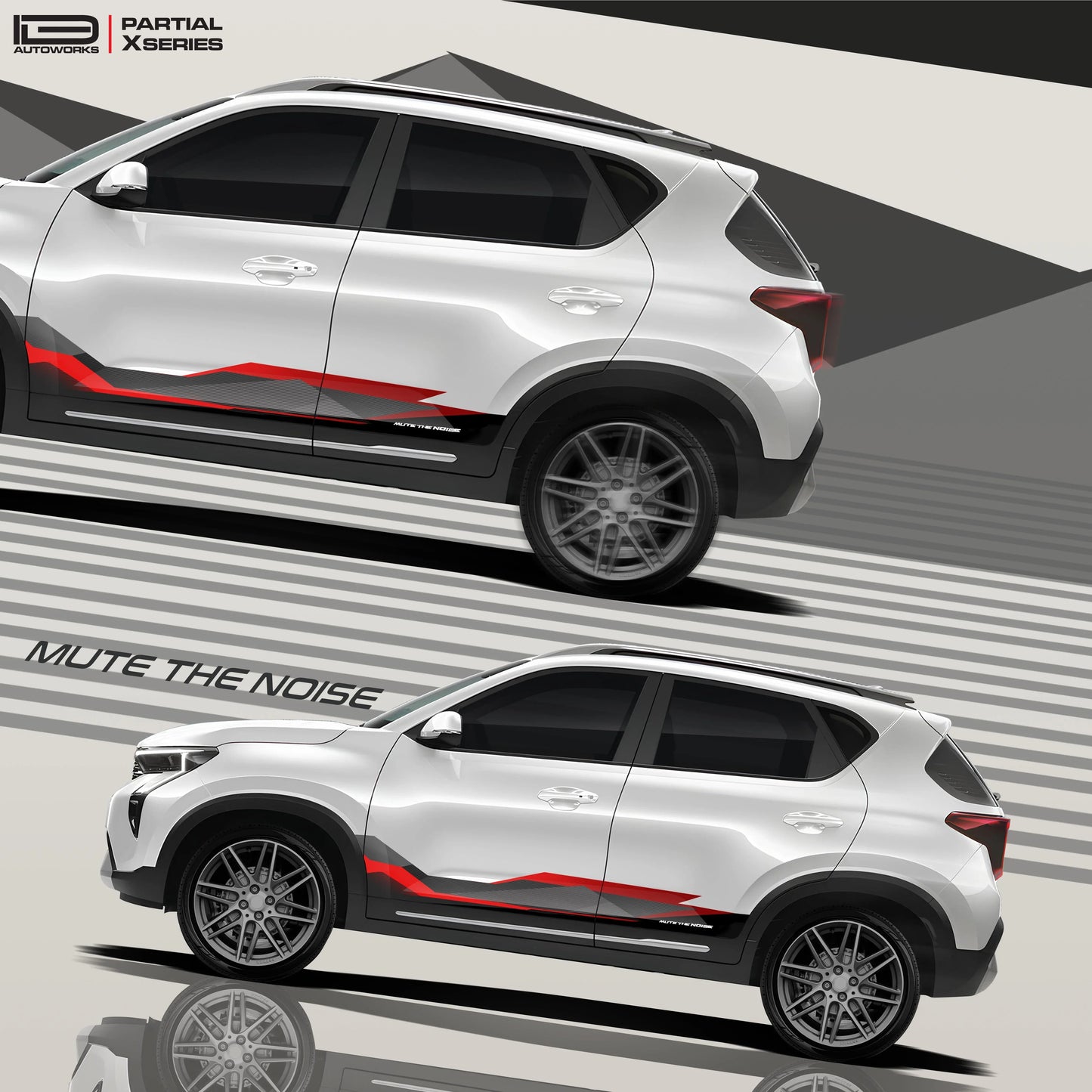 Mute The Noise Edition Graphics for Kia Sonet white