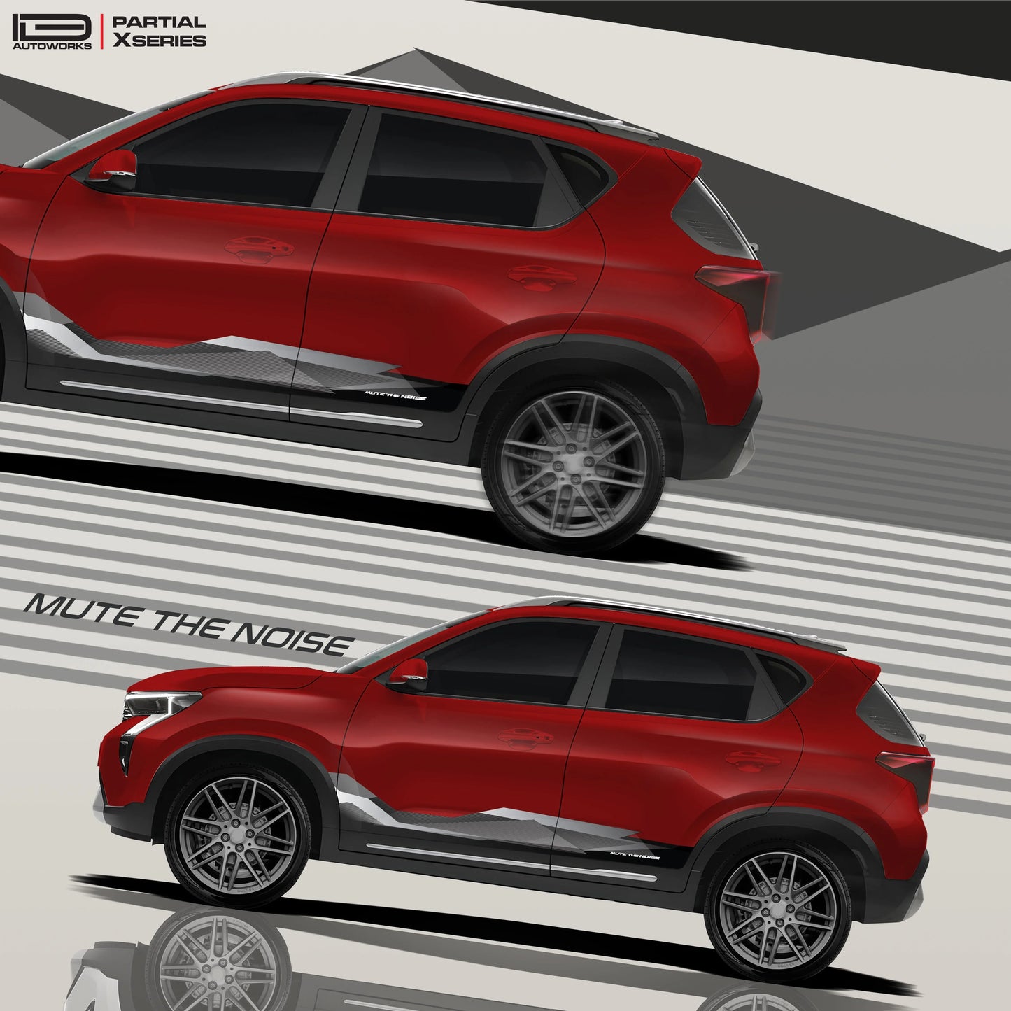 Mute The Noise Edition Graphics for Kia Sonet red