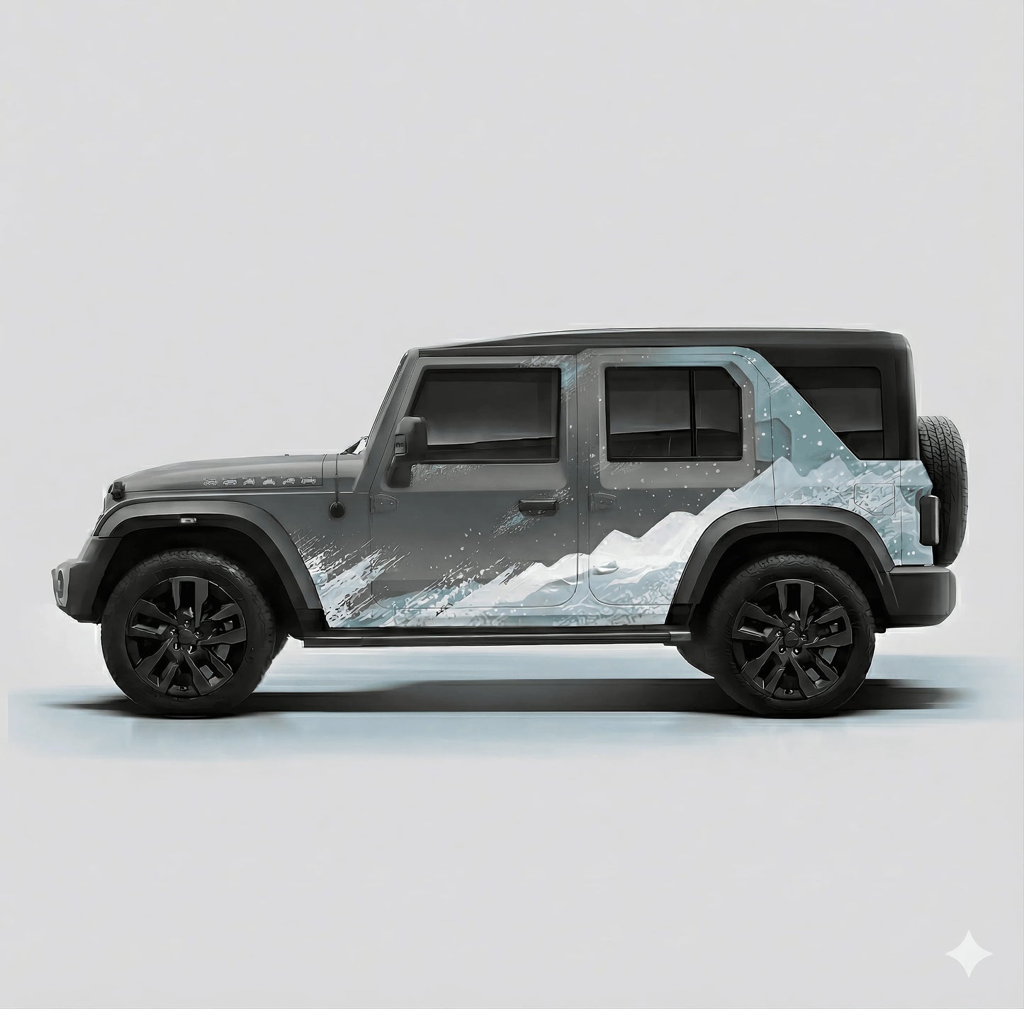 Snowborn Edition Graphics for Mahindra Thar Roxx grey