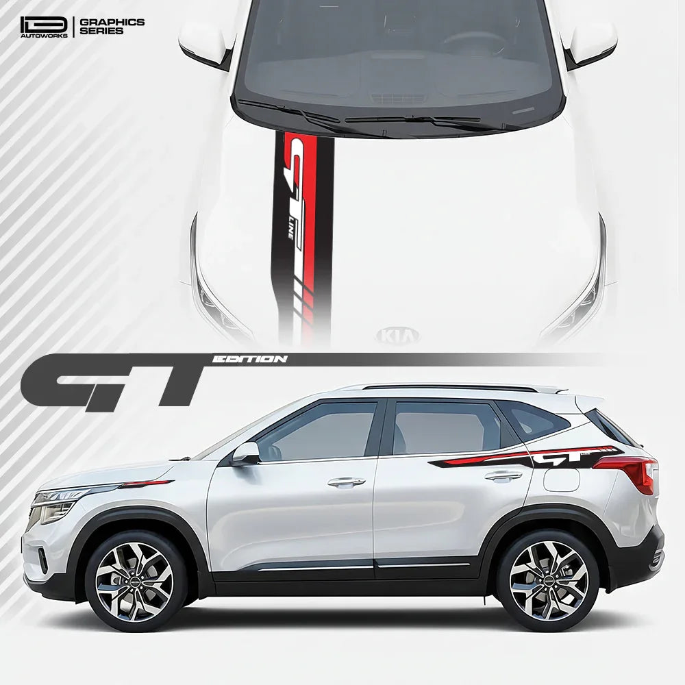 GT Edition car graphics kit on Kia Seltos - performance vinyl decals