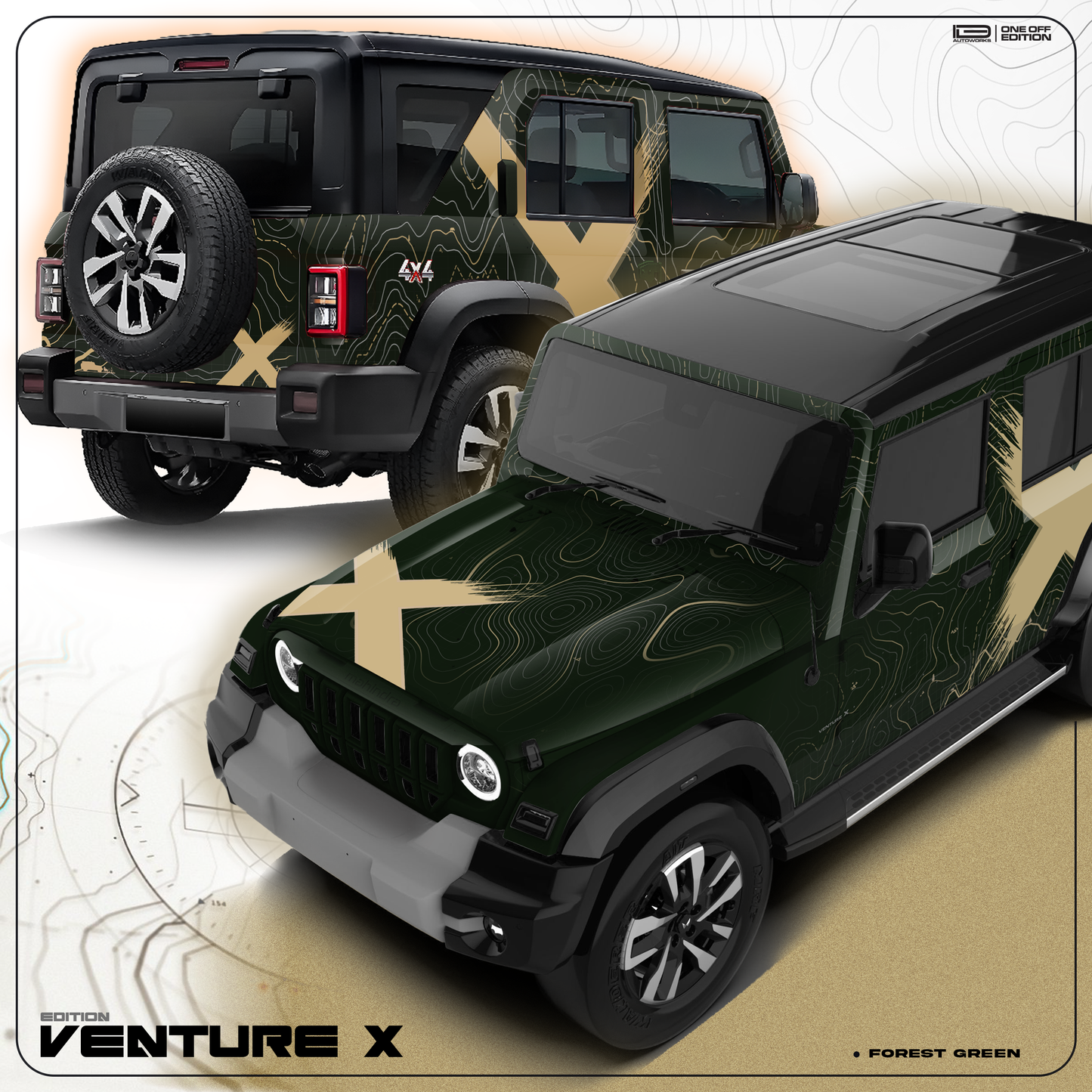 VentureX Edition Full Graphics for Mahindra Thar Roxx green