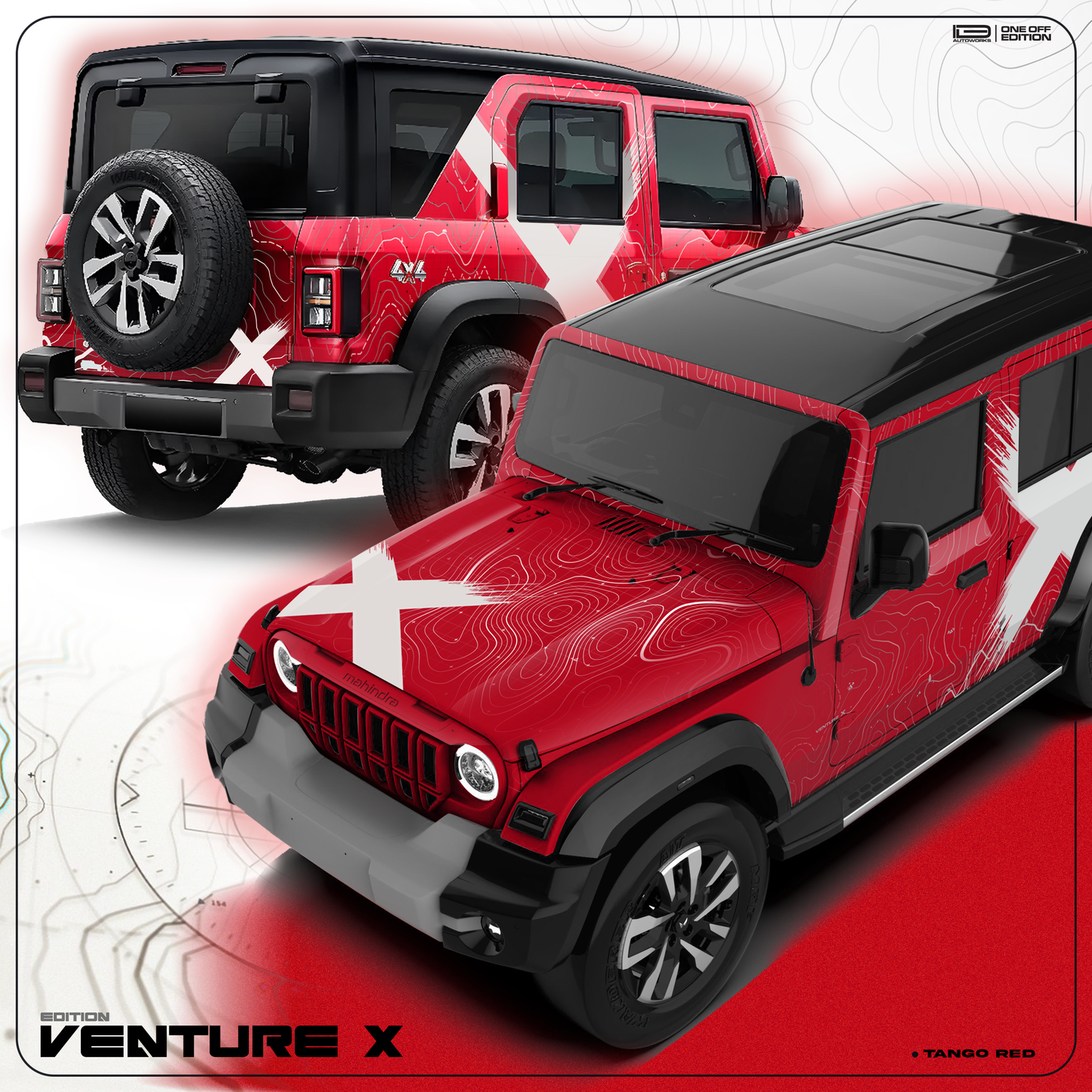 VentureX Edition Full Graphics for Mahindra Thar Roxx red
