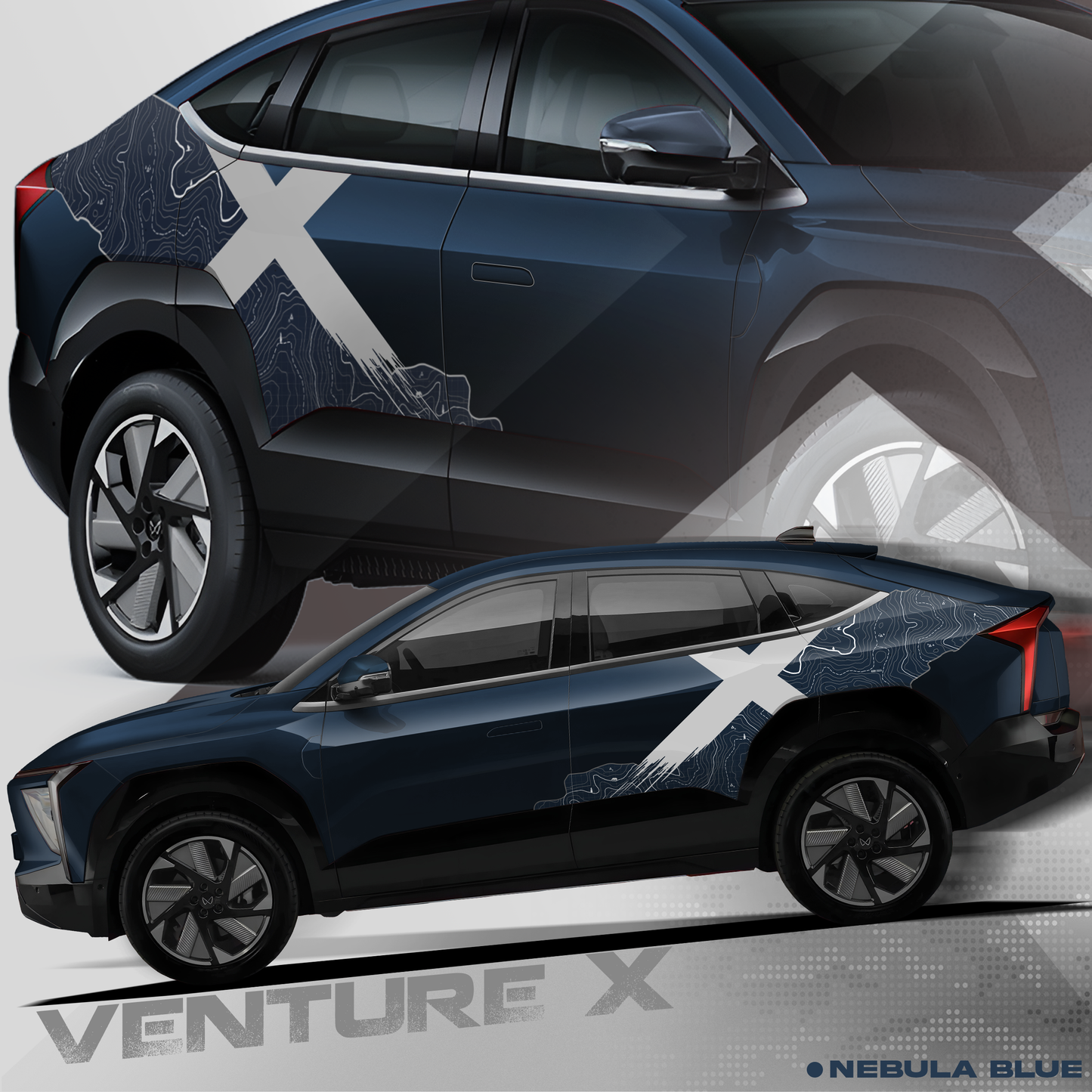 VentureX Edition Graphics for Mahindra XEV 9E blue