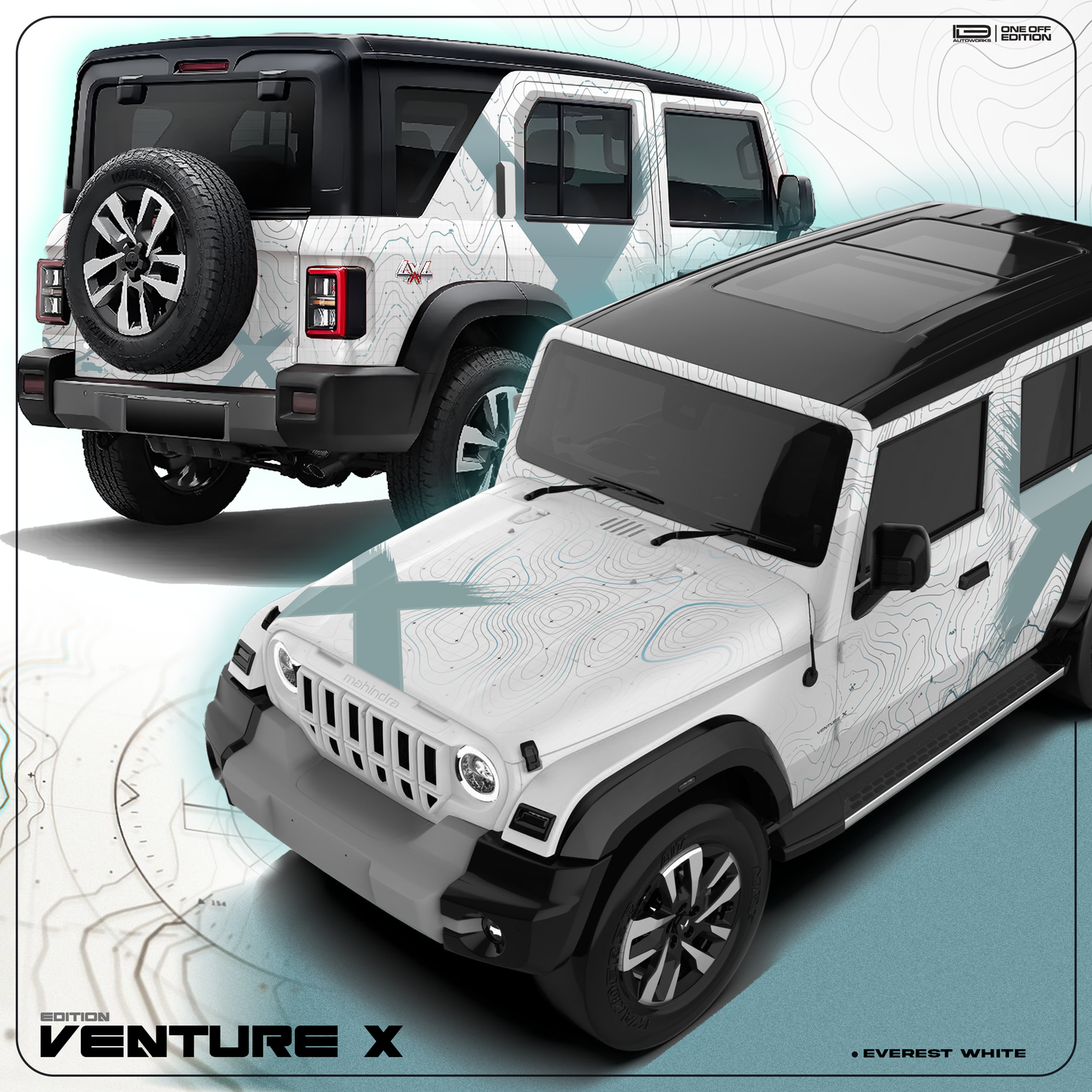 VentureX Edition Full Graphics for Mahindra Thar Roxx white