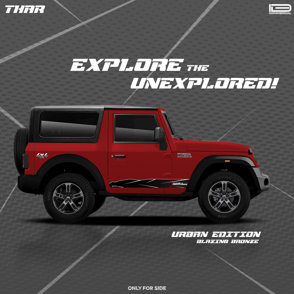 IDE Graphics Series - Urban Edition | Only Side Decals for Mahindra Thar / Rage Red