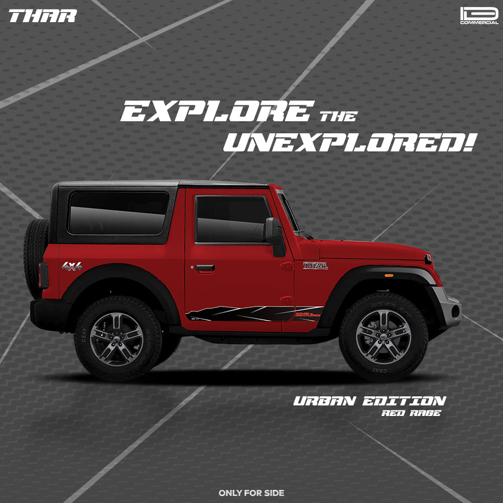 IDE GRAPHICS SERIES - Urban Edition (Only Side Decals) for Mahindra THAR /2020-Present (Rage Red)