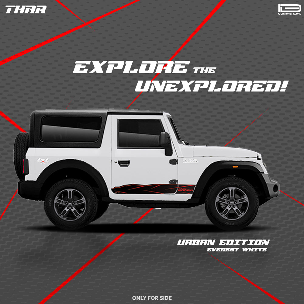 IDE GRAPHICS SERIES - Urban Edition (Only Side Decals) for Mahindra THAR /2020-Present (Everest White)