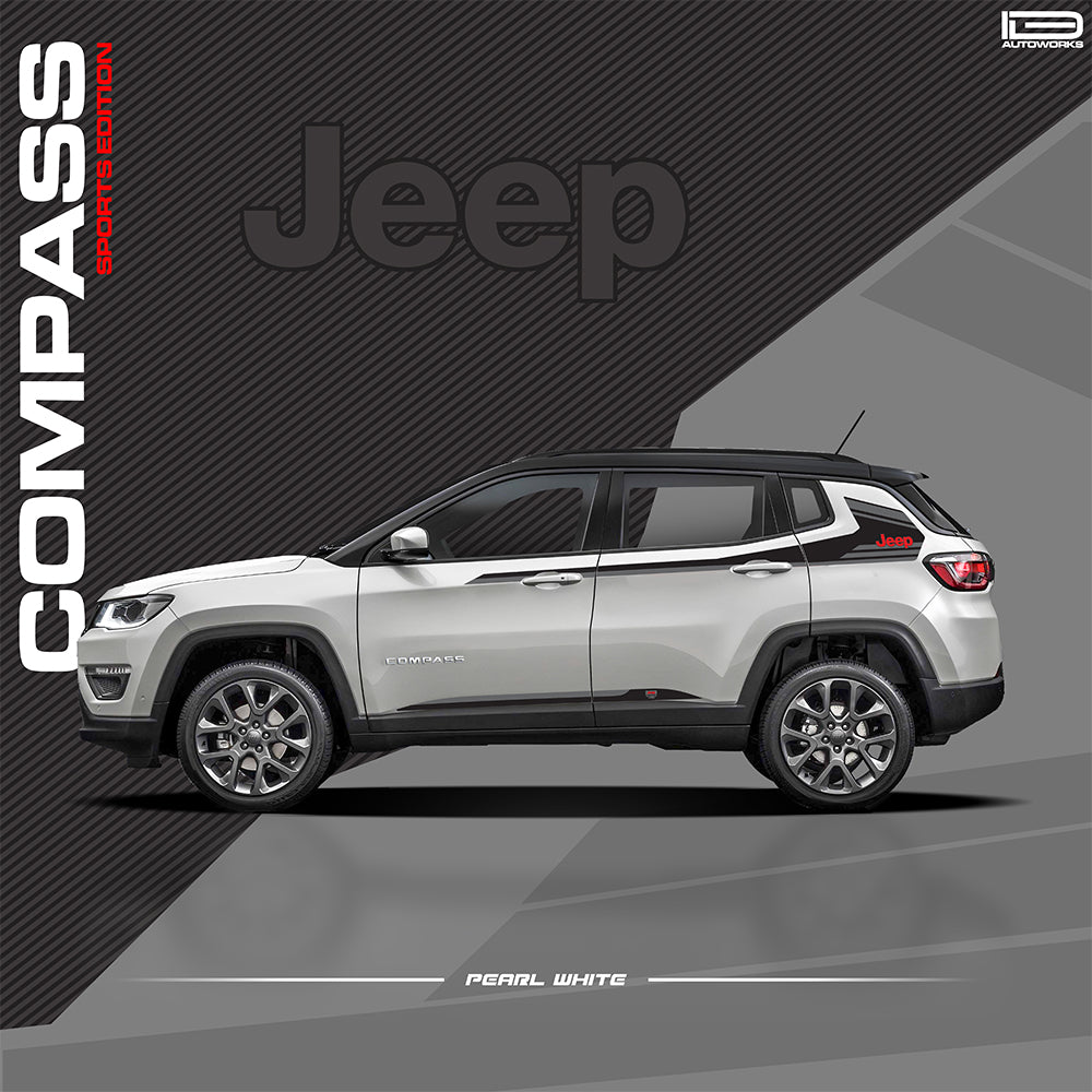 IDE GRAPHICS SERIES - Sports Edition (Only Side Decals)  for JEEP Compass / 2017-Present  (Pearl White)