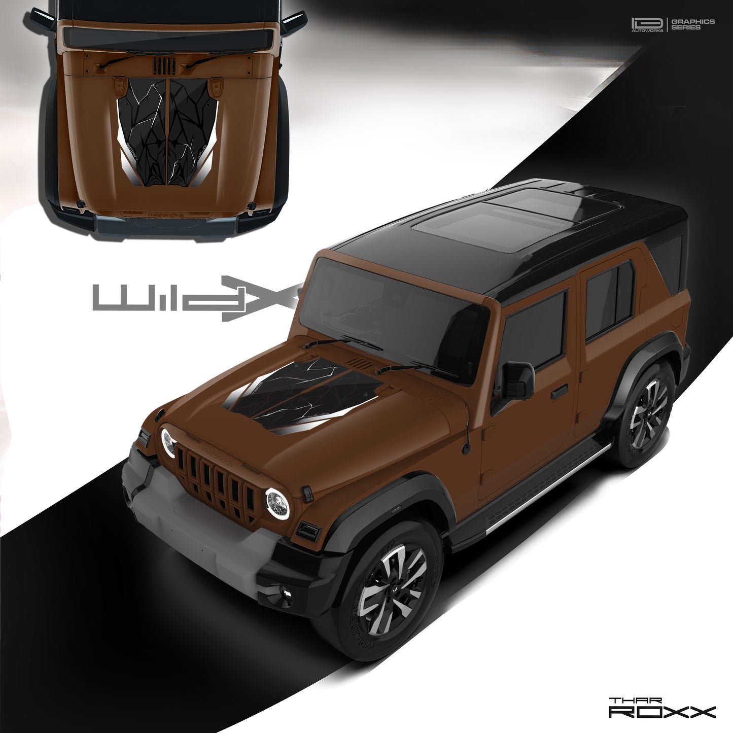IDE Graphics Series - Wild X Edition for Mahindra  Thar Roxx / Bonnet (Burnt Sienna)